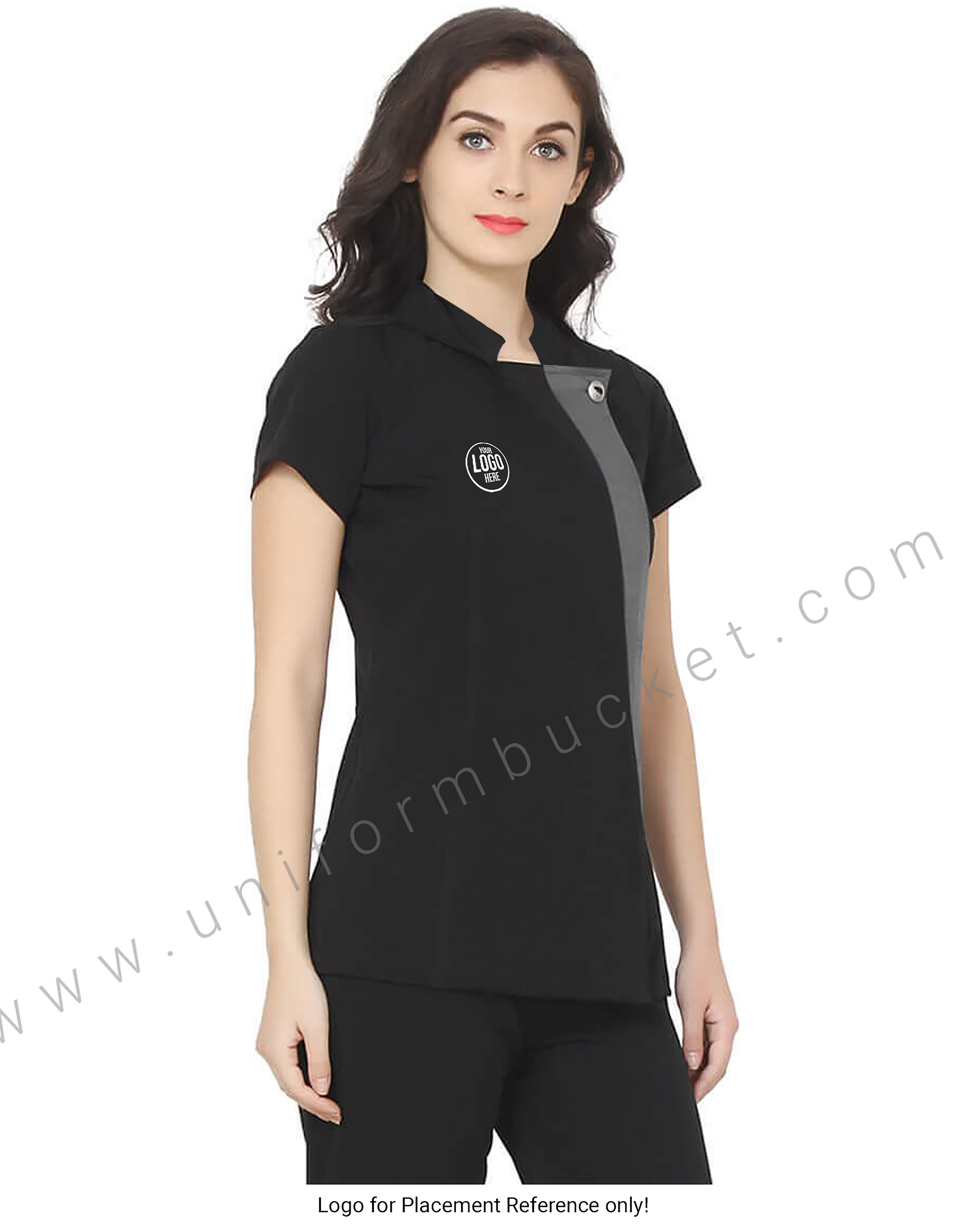 Single Button Black Tunic With Grey Trim view 1