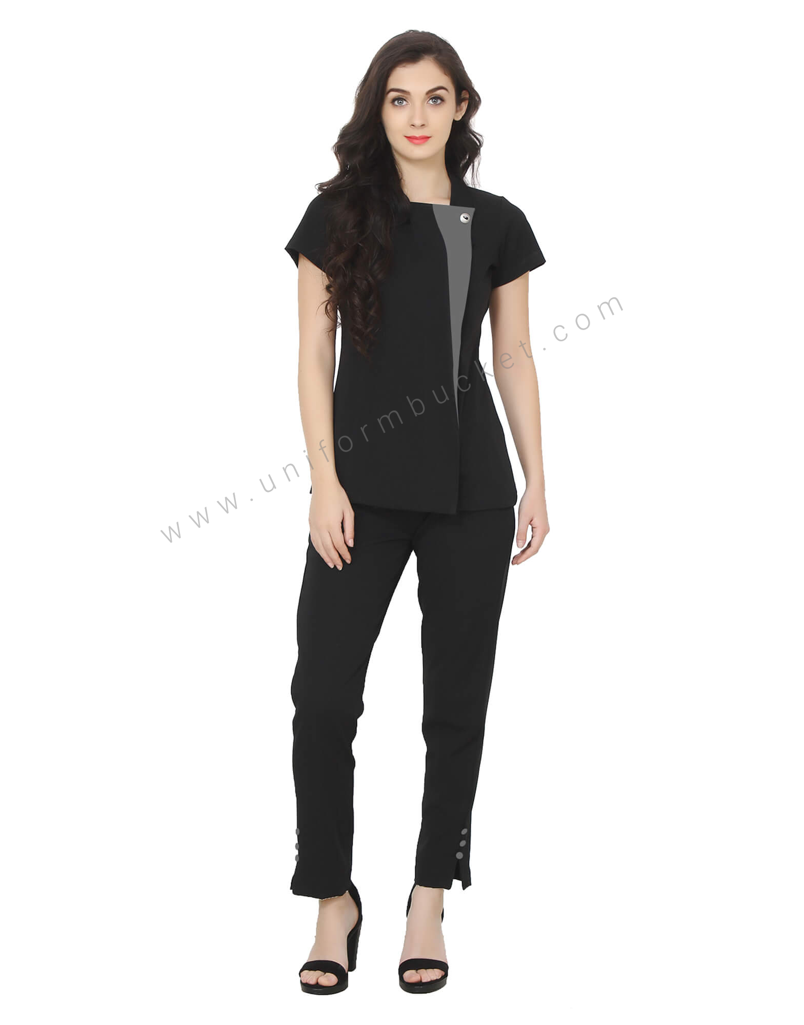 Single Button Black Tunic With Grey Trim thumbnail 4