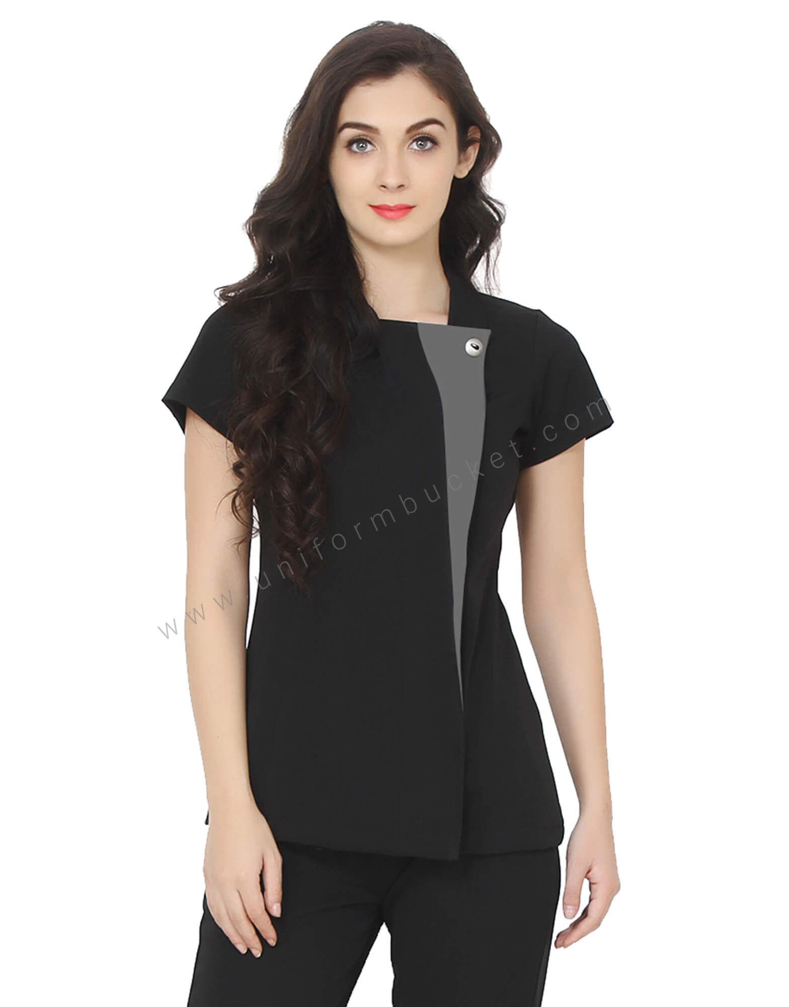 Single Button Black Tunic With Grey Trim thumbnail 5