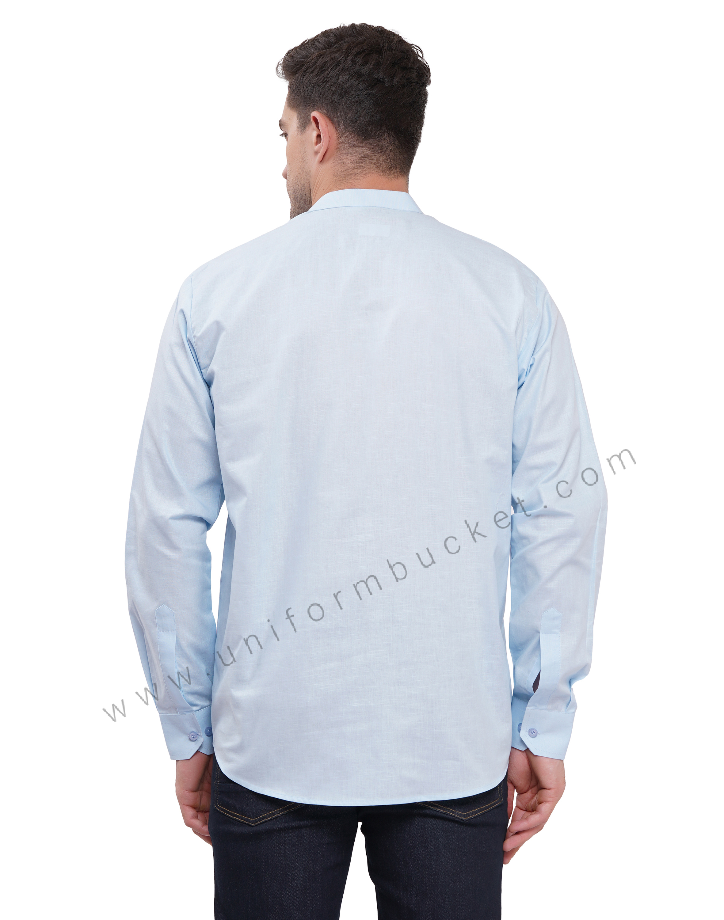Sky Blue Linen Short male kurta with full sleeve & one patch pocket thumbnail 5