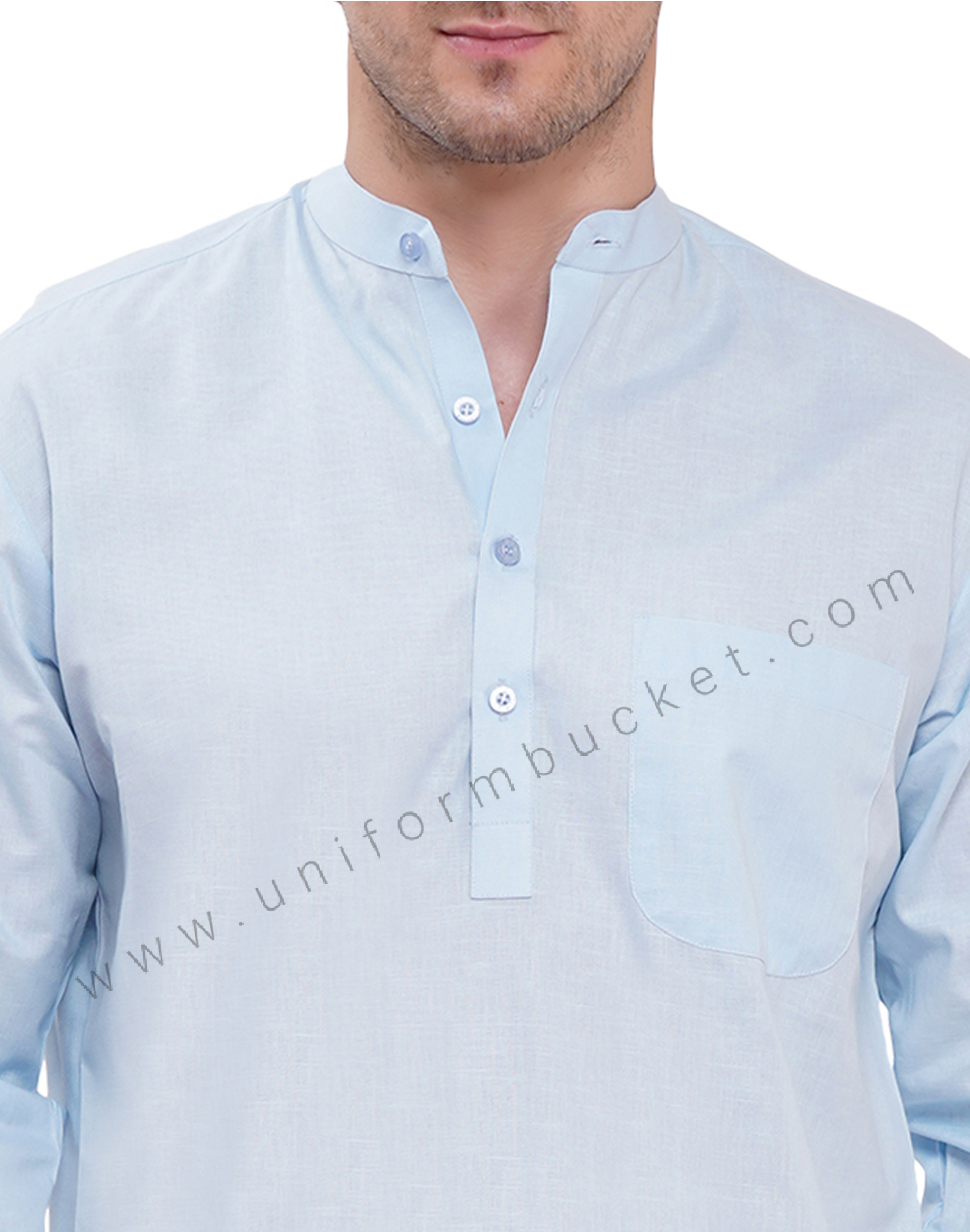 Sky Blue Linen Short male kurta with full sleeve & one patch pocket thumbnail 6