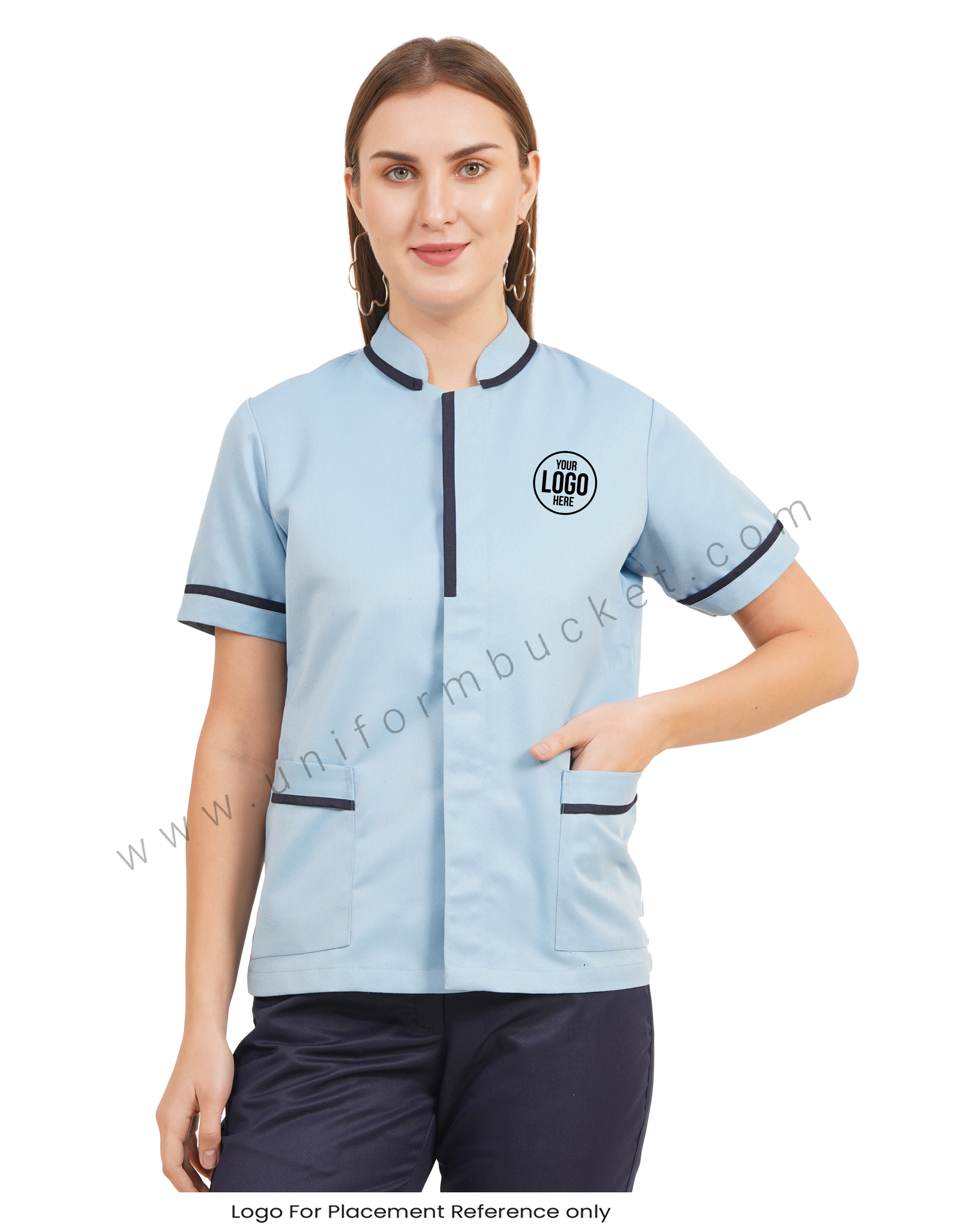 Sky Blue Tunic with Navy Blue Trim view 1