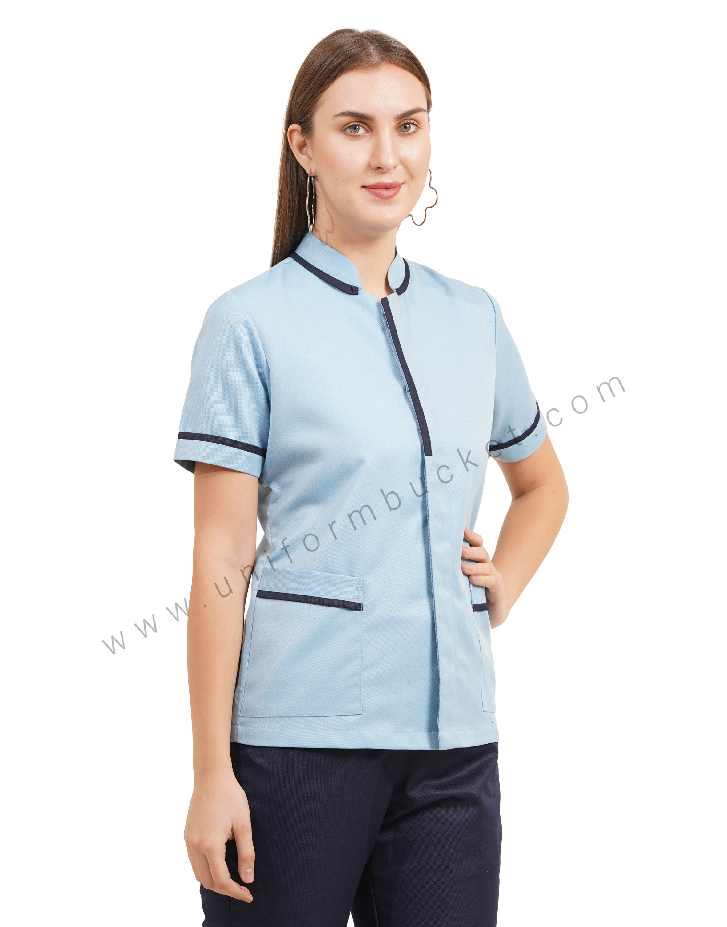 Sky Blue Tunic with Navy Blue Trim thumbnail 2