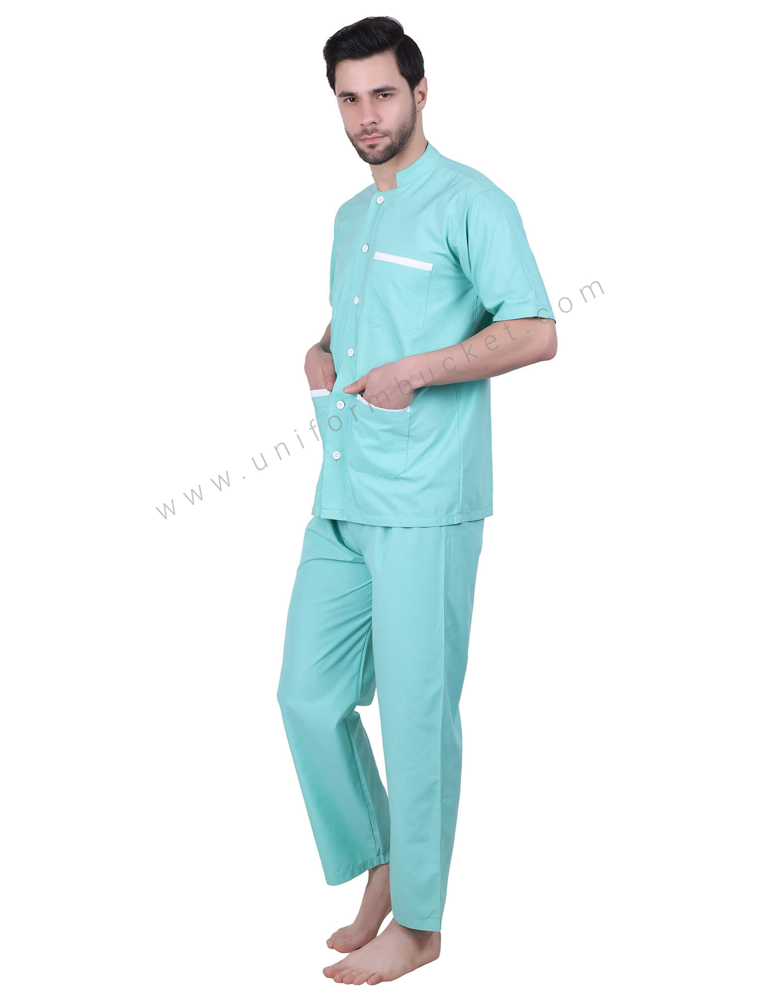 Band Collar Turquoise Blue shirt thumbnail 2