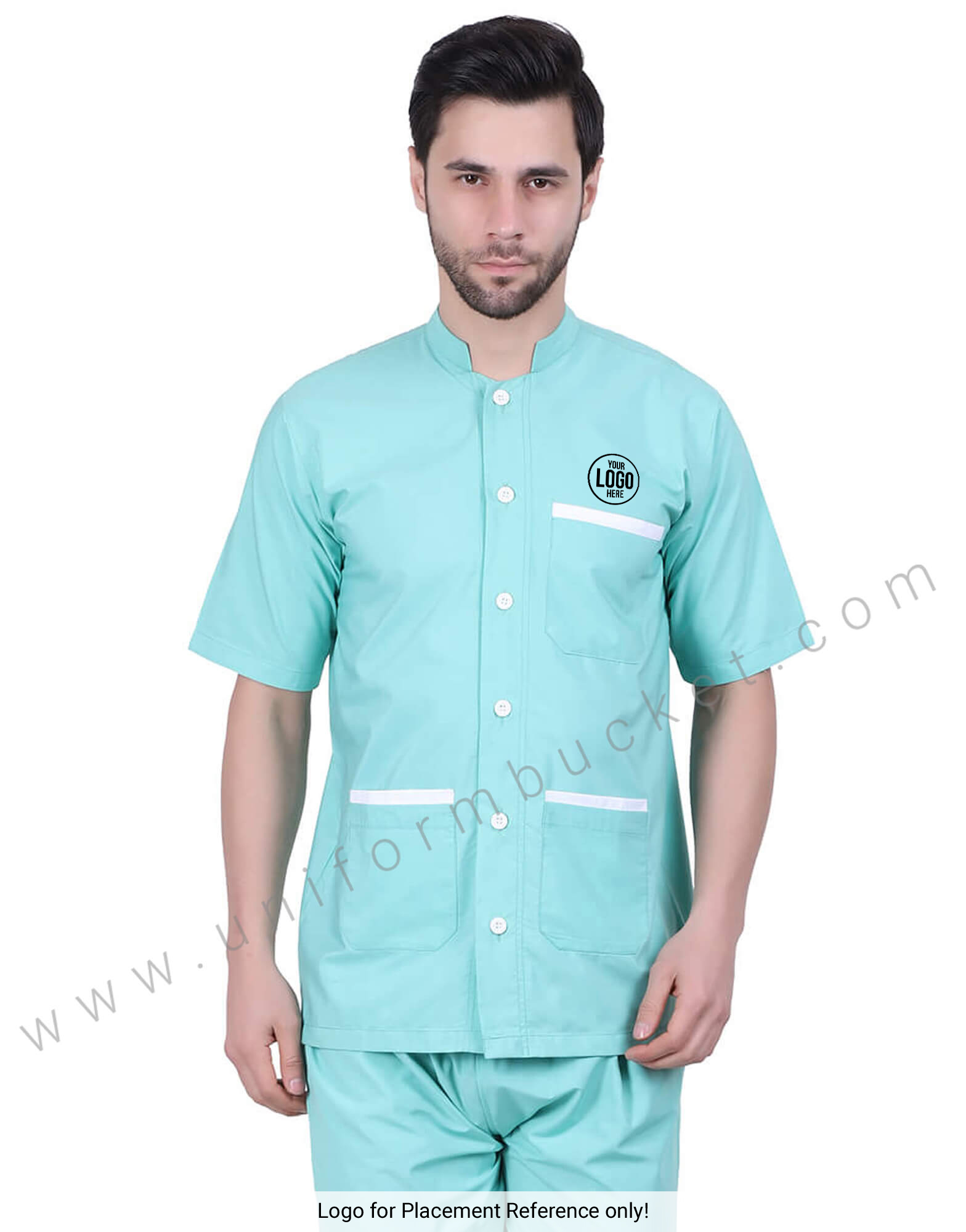 Band Collar Turquoise Blue shirt thumbnail 4