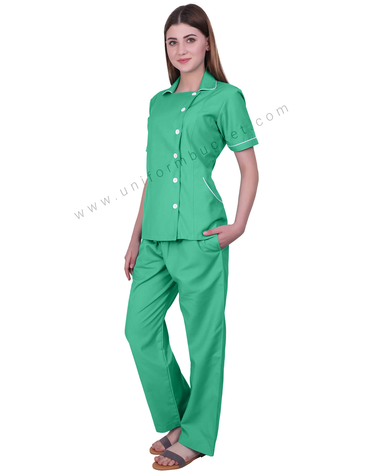 Square Neck Side Button Sea Green thumbnail 2