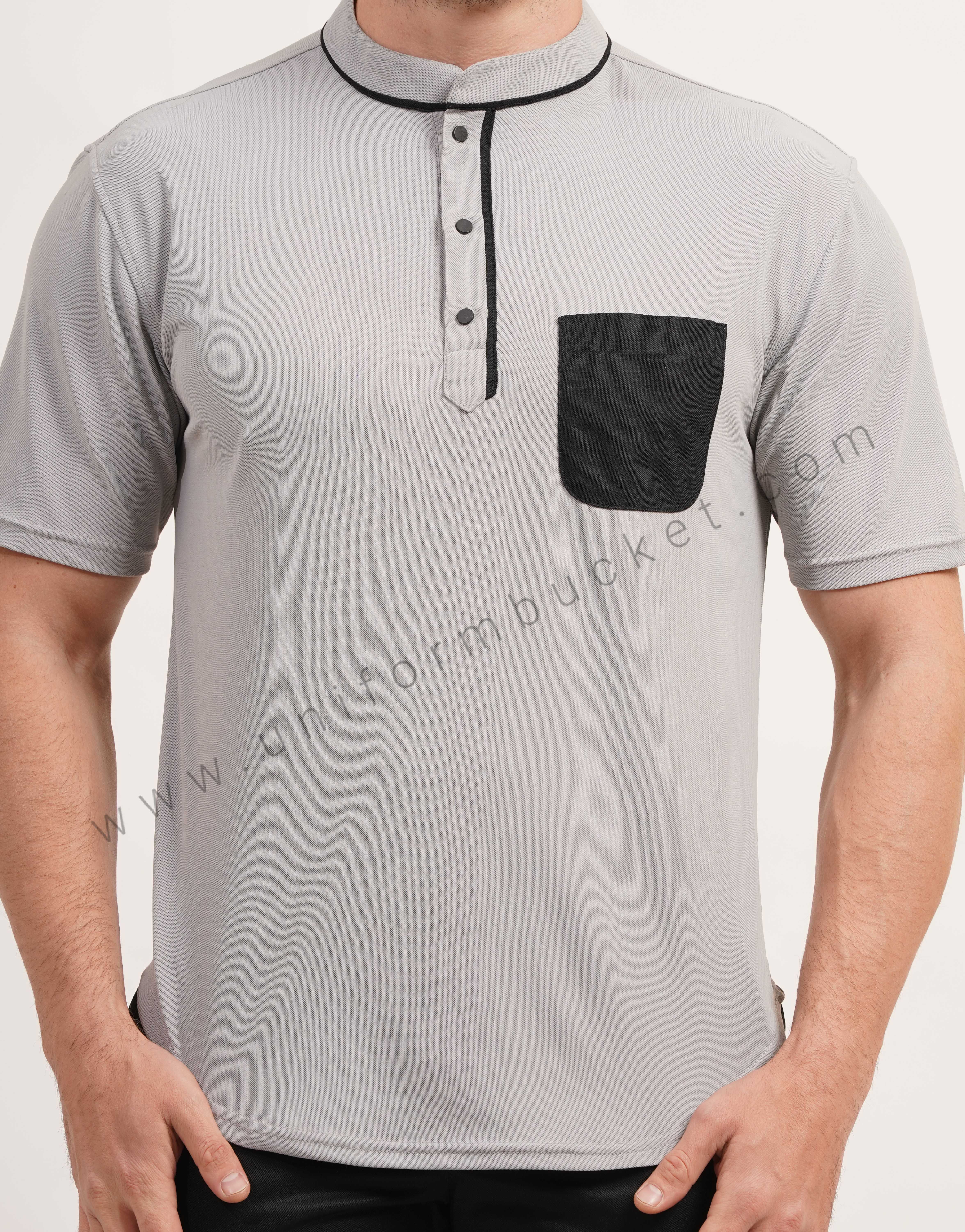 stylish ban collar  t-shirt with apple cut bottom  & patch pocket thumbnail 5