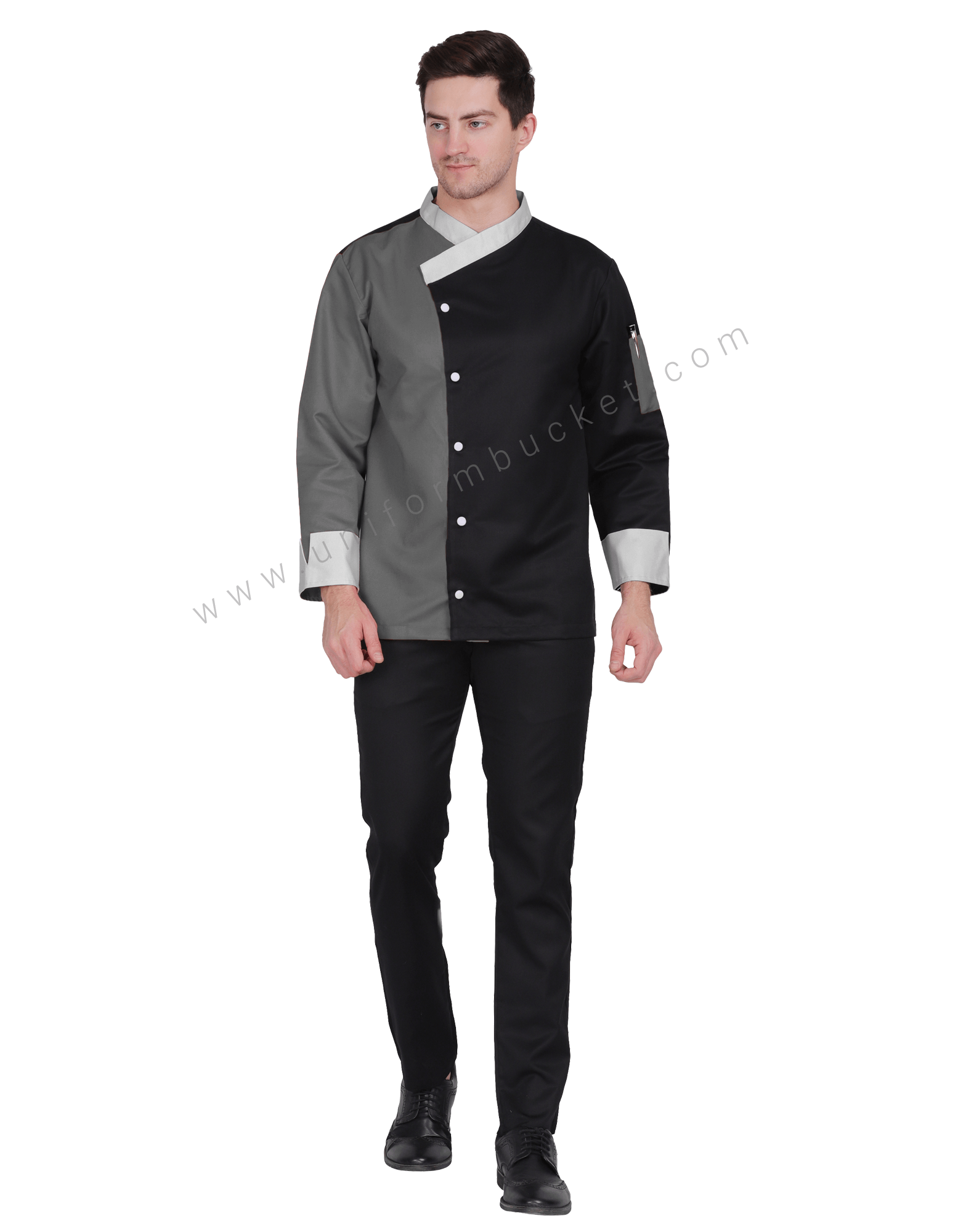 Stylish  Band Collar  Male Chef Coat view 1