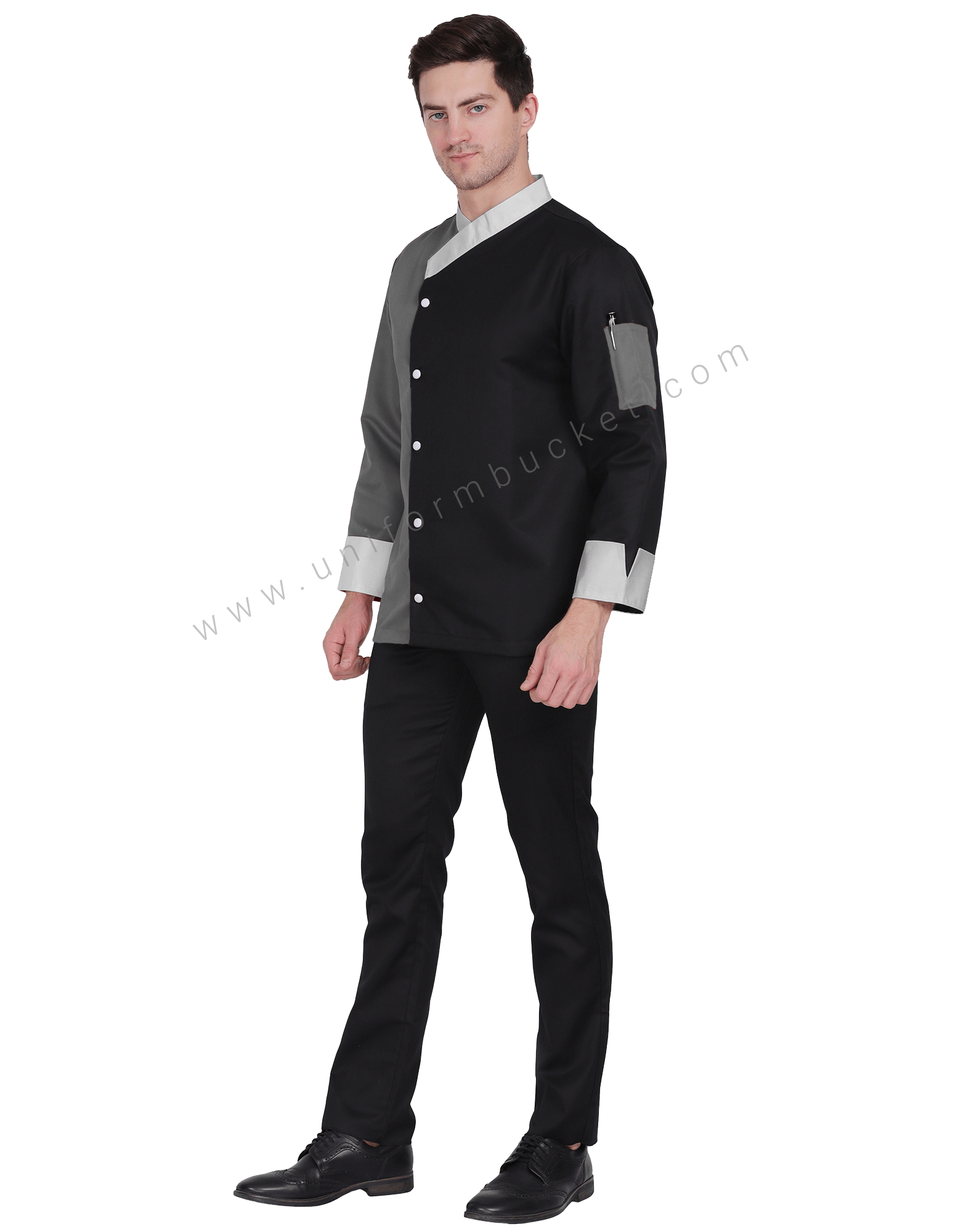 Stylish  Band Collar  Male Chef Coat thumbnail 2