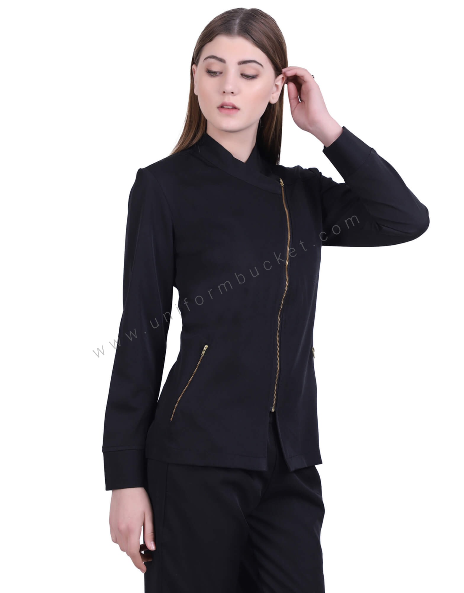 Side Zipper Stylish Black Top view 1