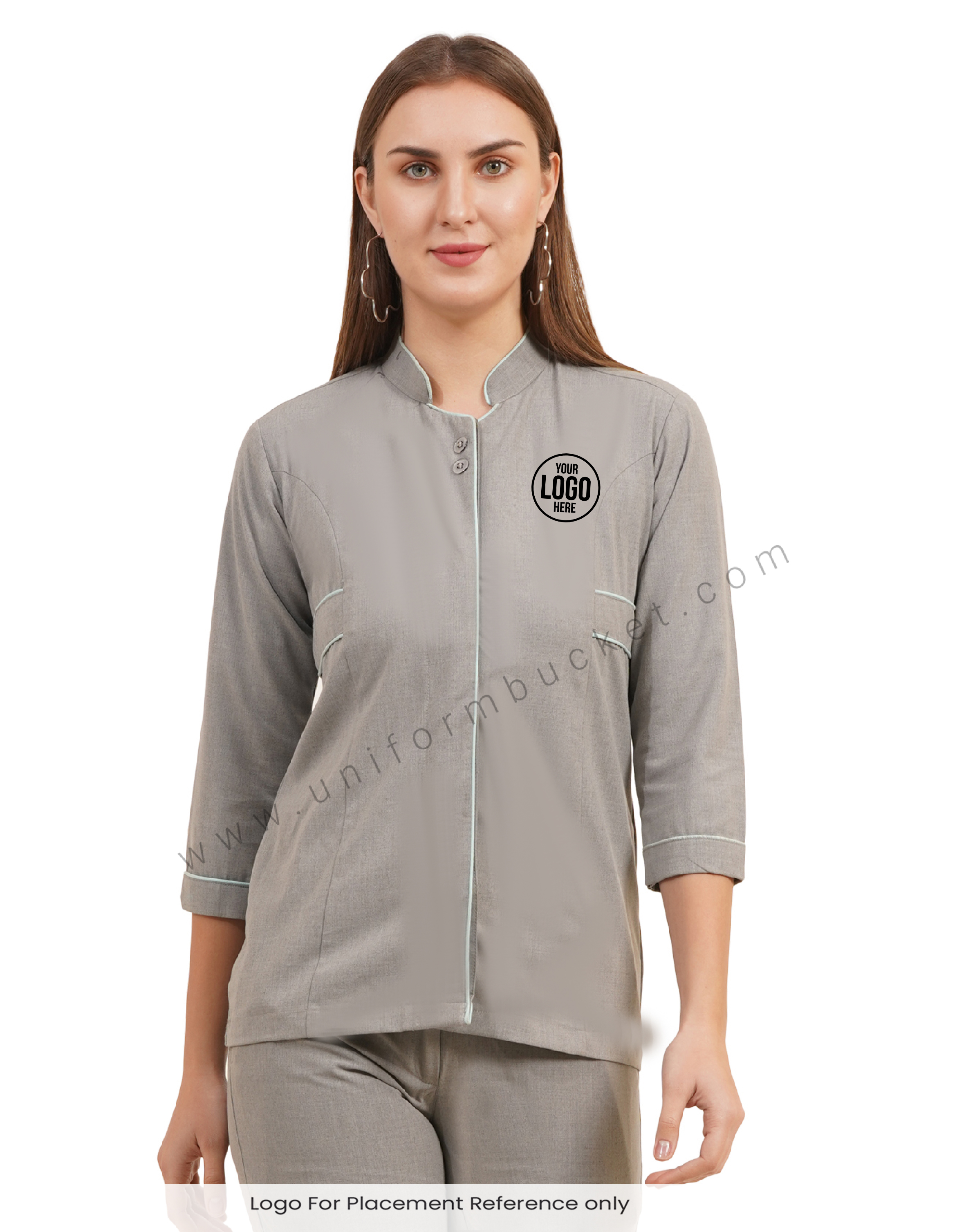 stylish grey top with front back joint  belt view 1