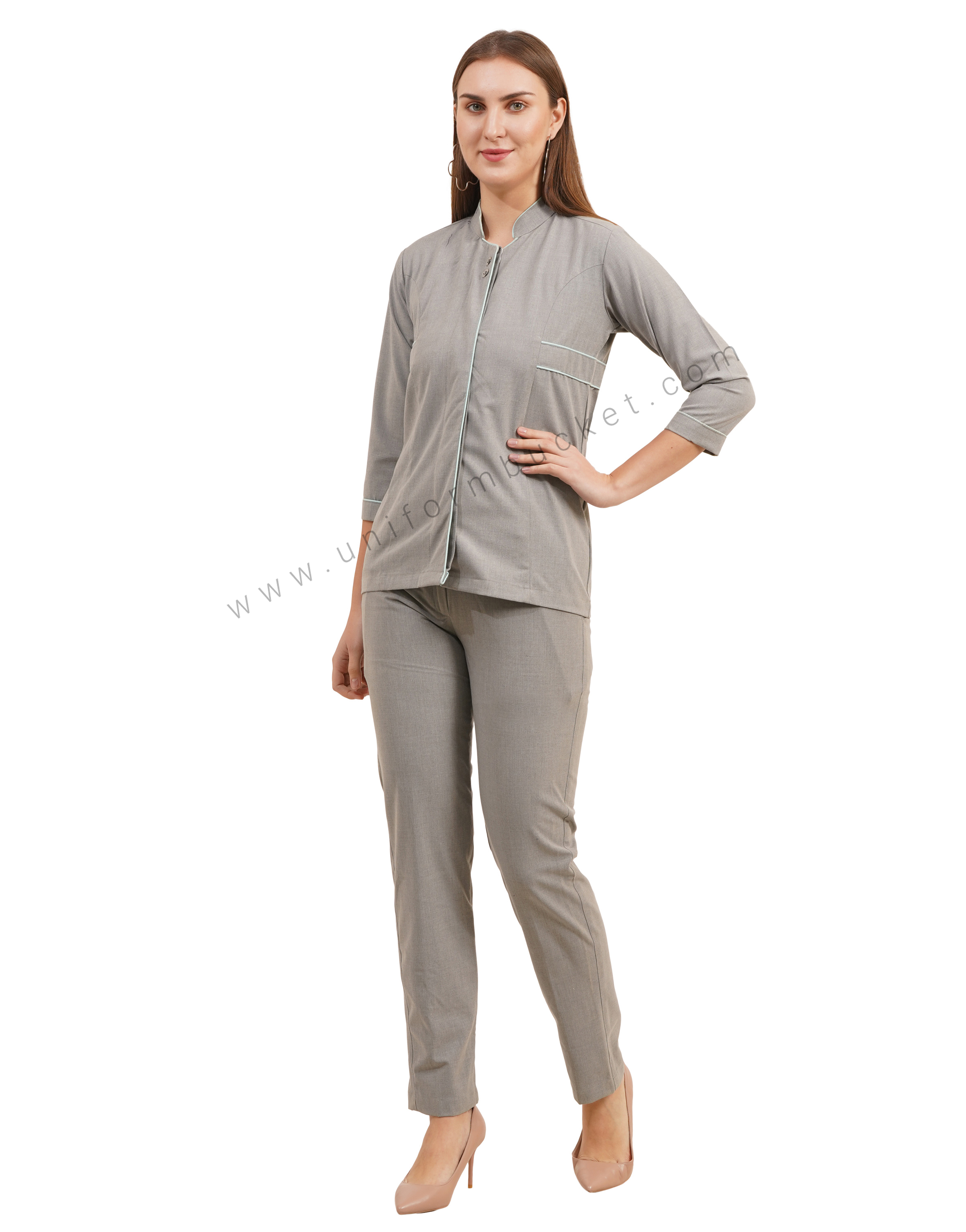 stylish grey top with front back joint  belt thumbnail 3