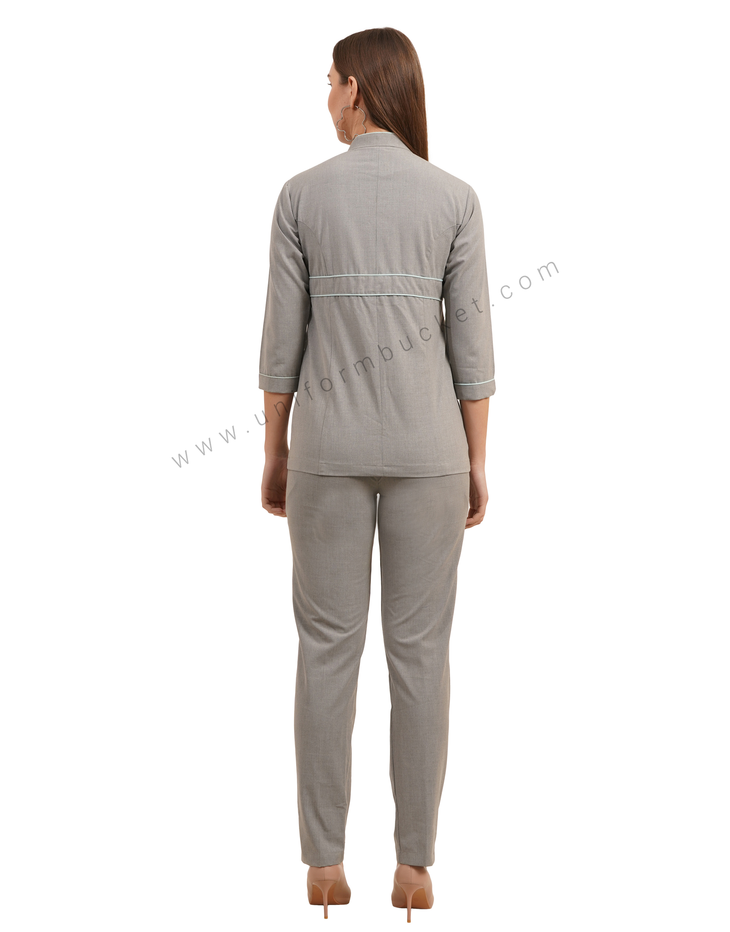 stylish grey top with front back joint  belt thumbnail 5