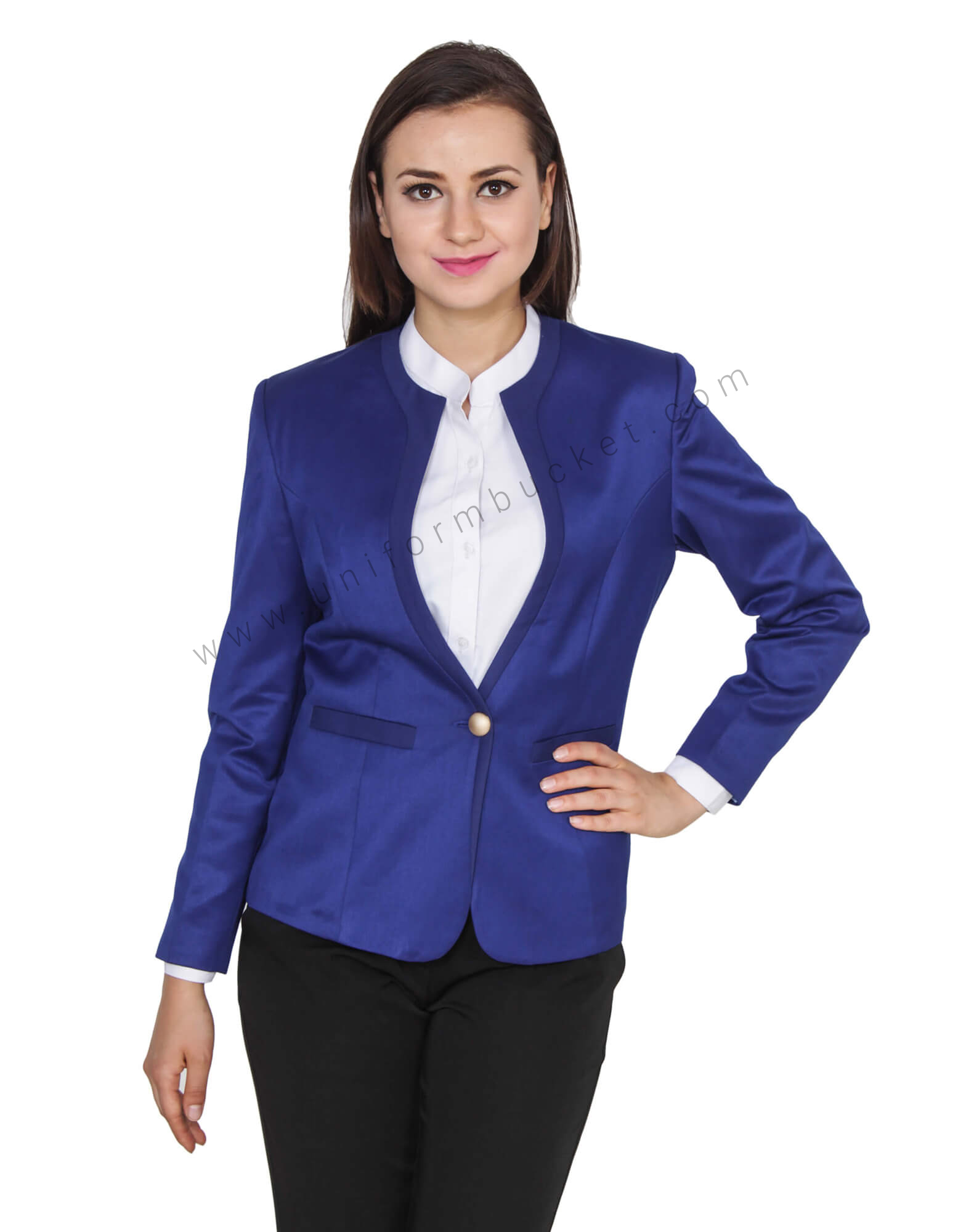 Round Neck Lapis Blue Stylish Blazer view 1