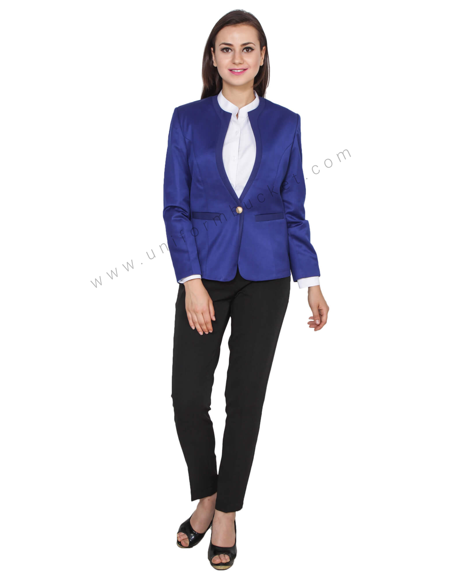 Round Neck Lapis Blue Stylish Blazer thumbnail 3