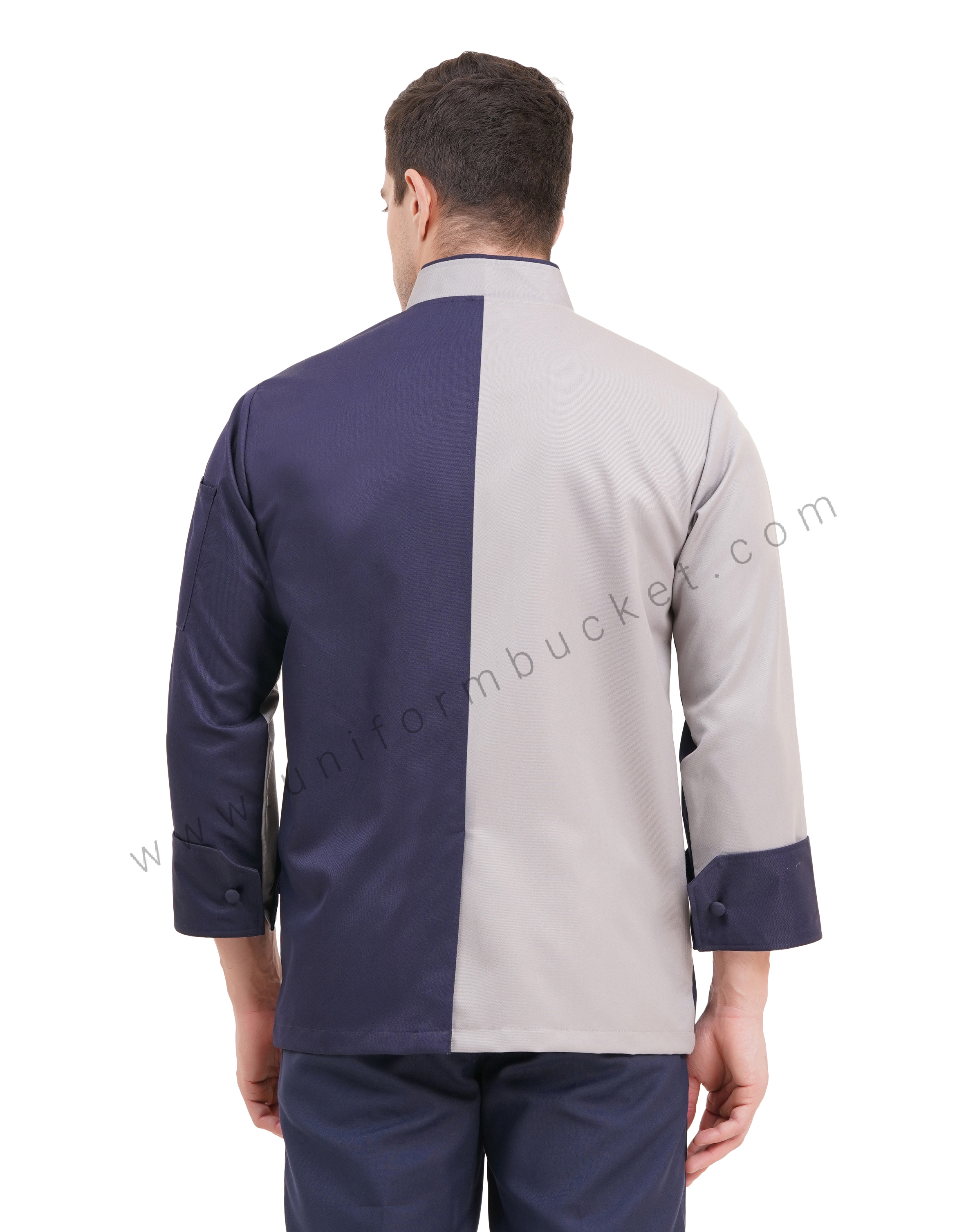stylish male chef coat with 3/4 sleeve & two color  collar thumbnail 3