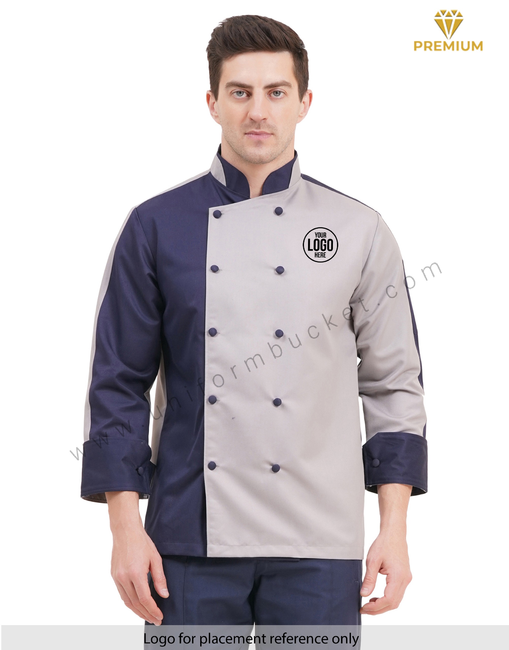 stylish male chef coat with 3/4 sleeve & two color  collar thumbnail 8