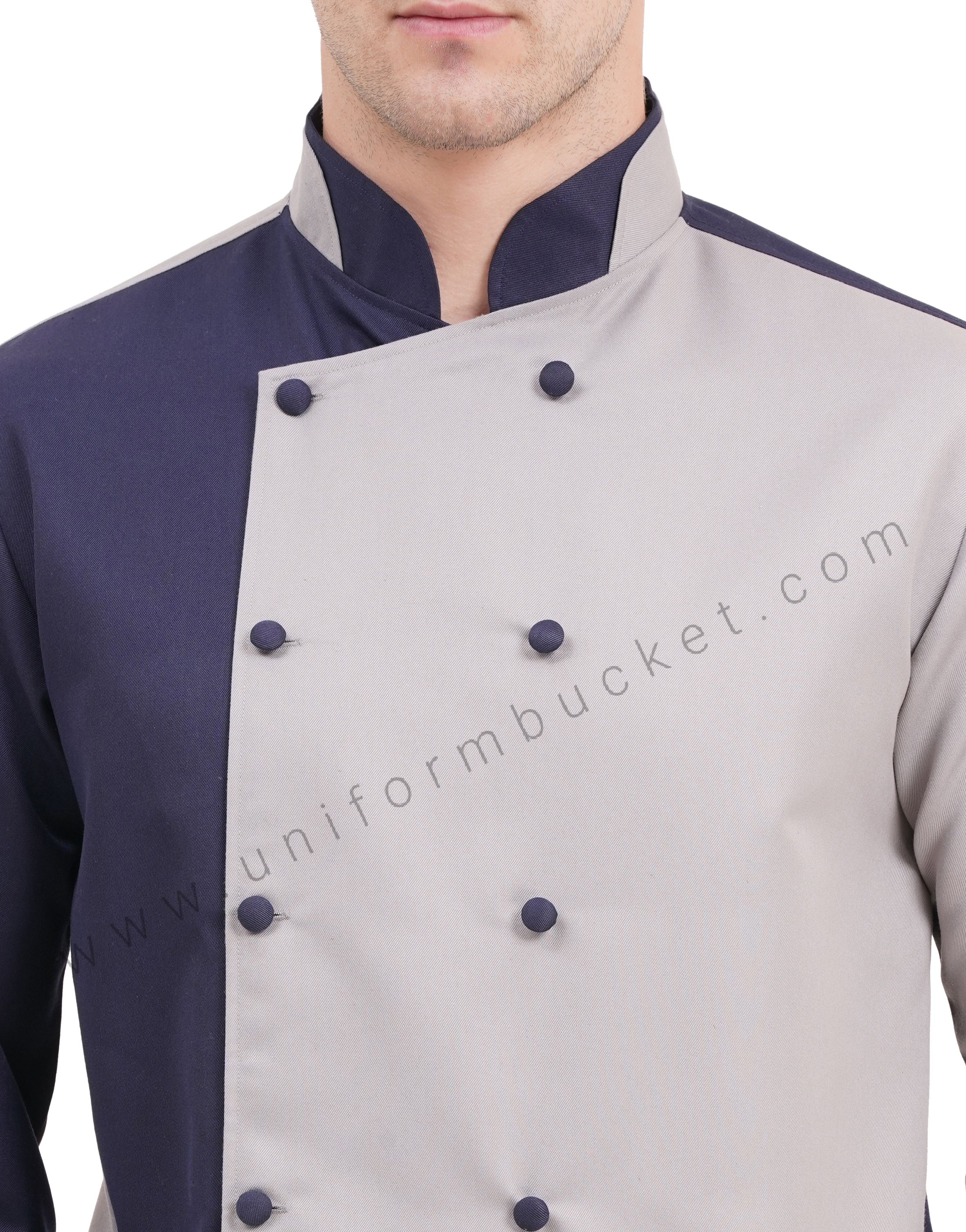 stylish male chef coat with 3/4 sleeve & two color  collar thumbnail 5