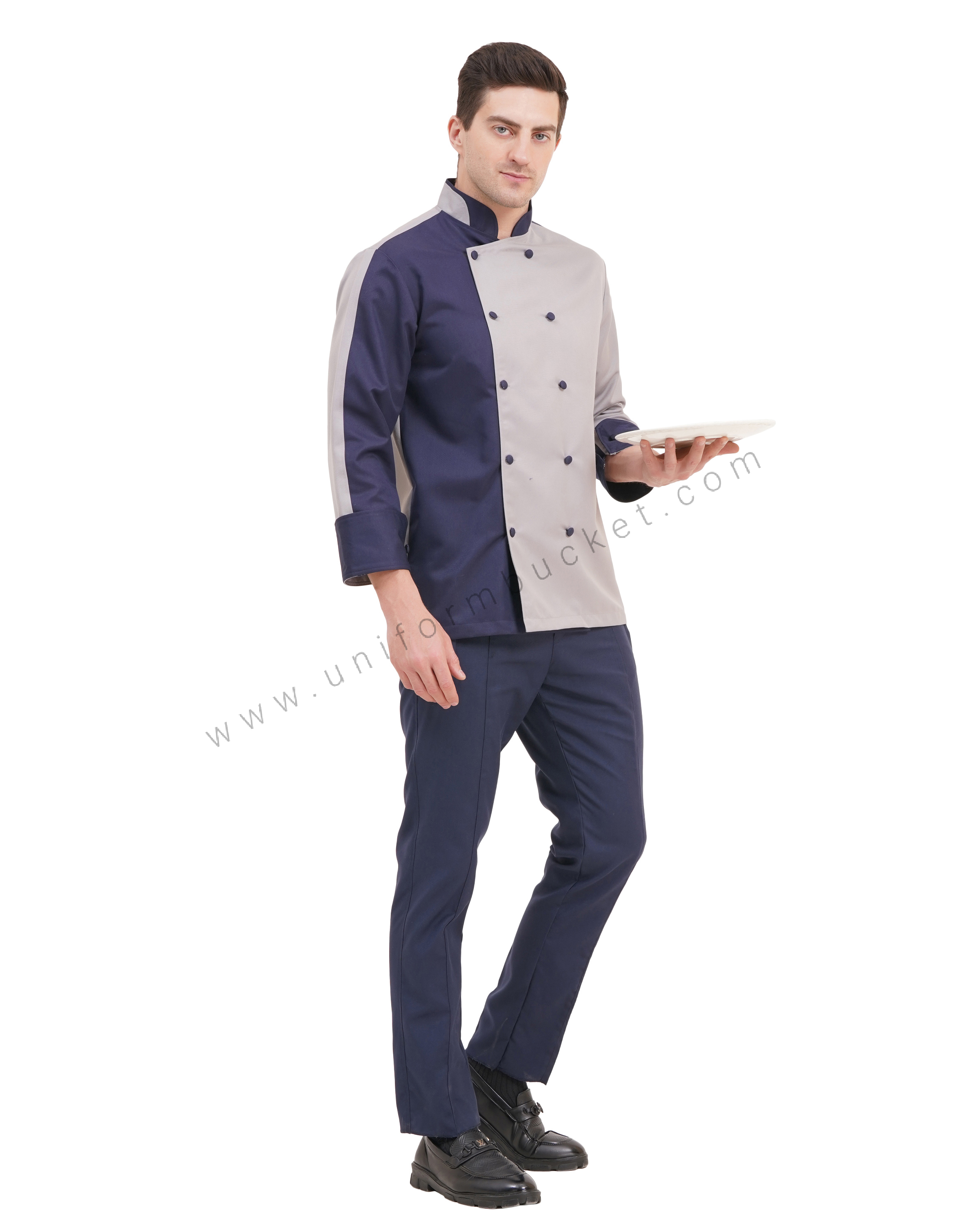 stylish male chef coat with 3/4 sleeve & two color  collar thumbnail 7