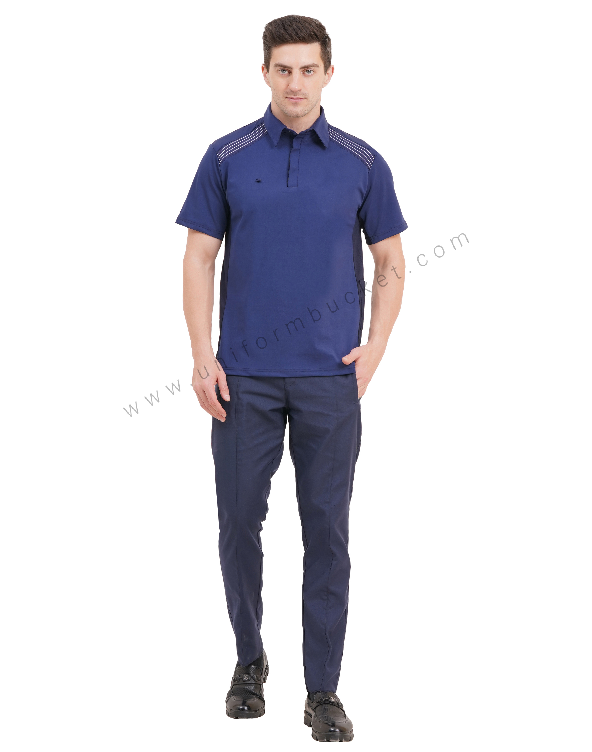 stylish navy blue half sleeve  t-shirt with one side  pen holder pocket view 1