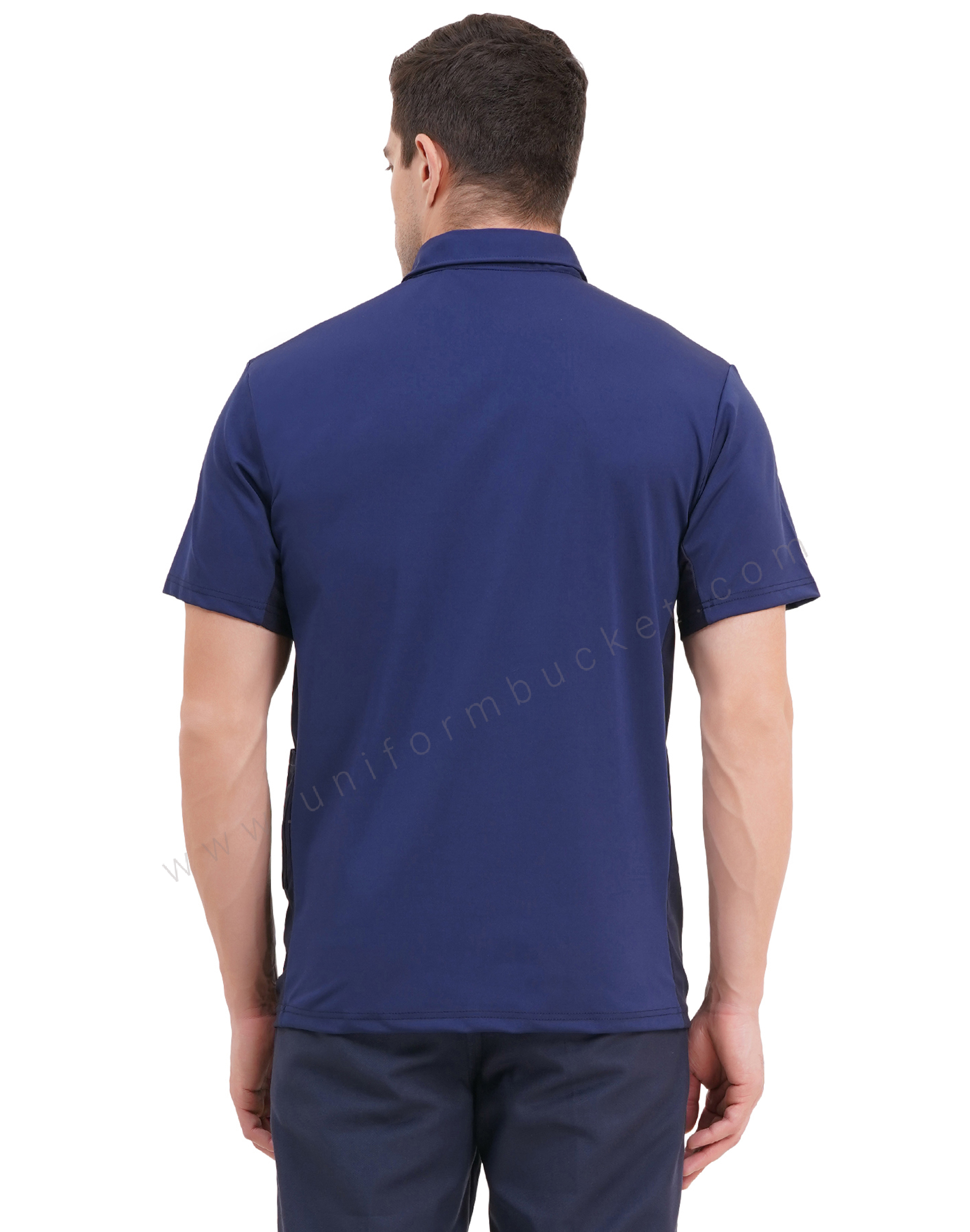 stylish navy blue half sleeve  t-shirt with one side  pen holder pocket thumbnail 2