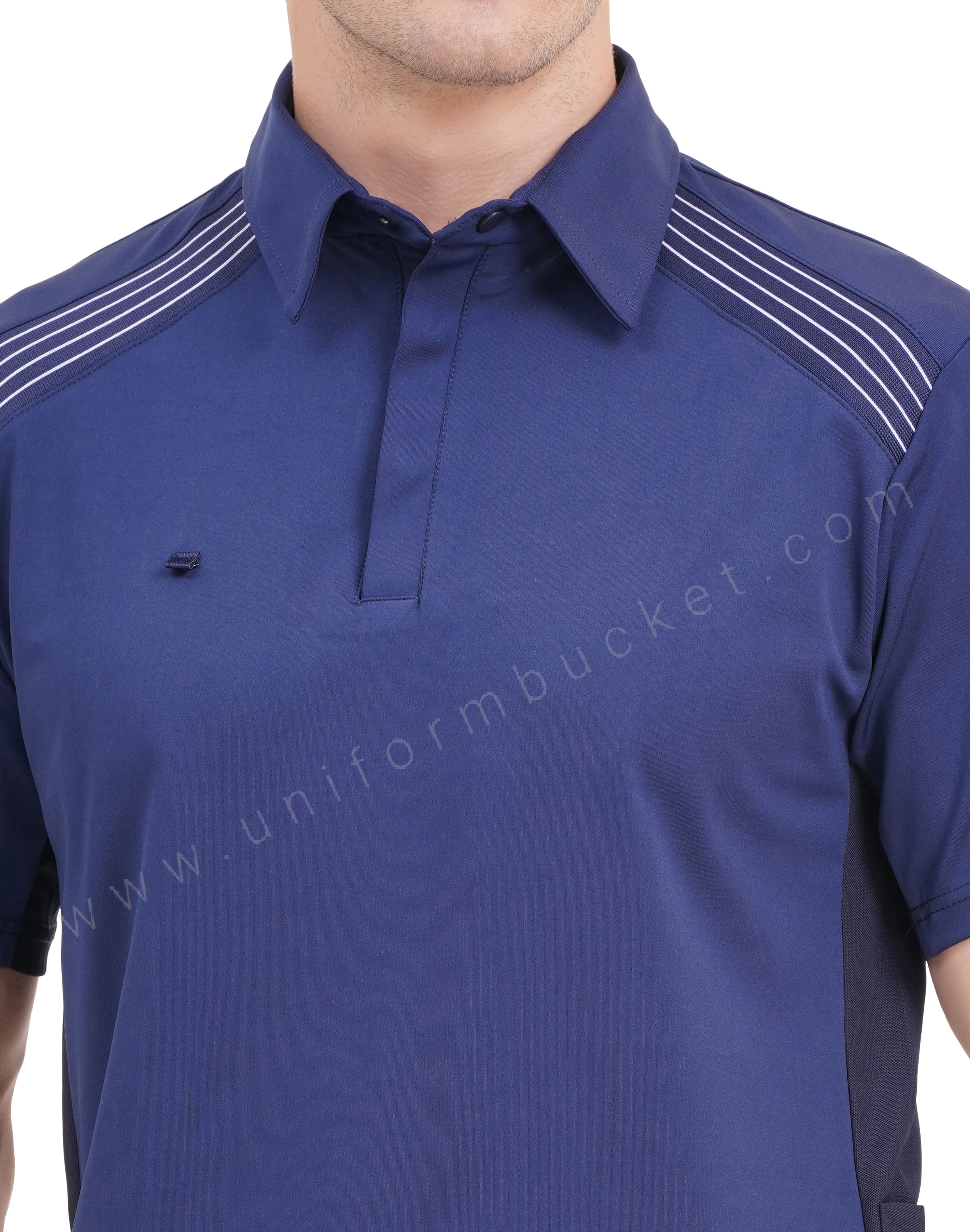 stylish navy blue half sleeve  t-shirt with one side  pen holder pocket thumbnail 3