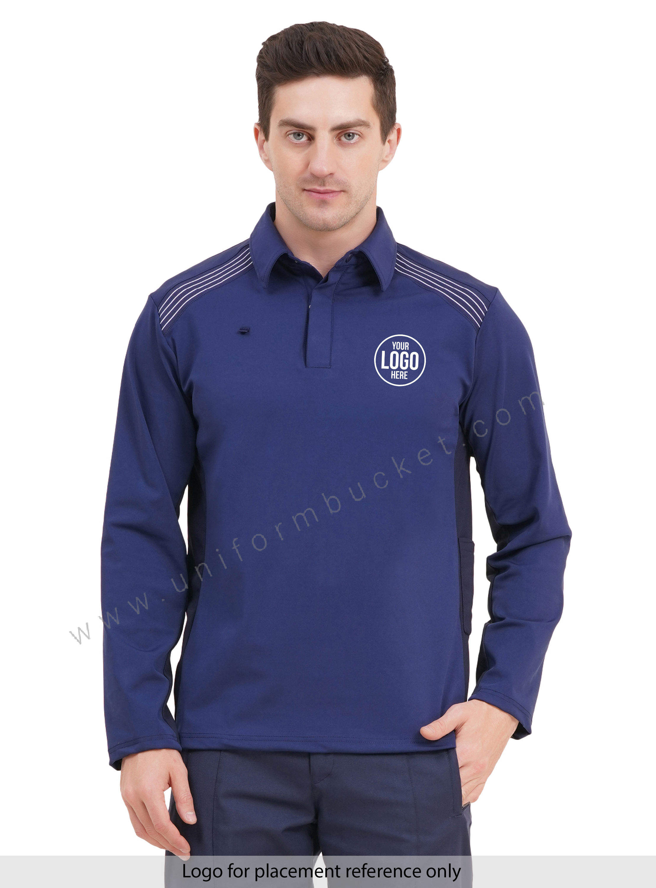 stylish navy blue full sleeve  t-shirt with one side  pen holder pocket view 1