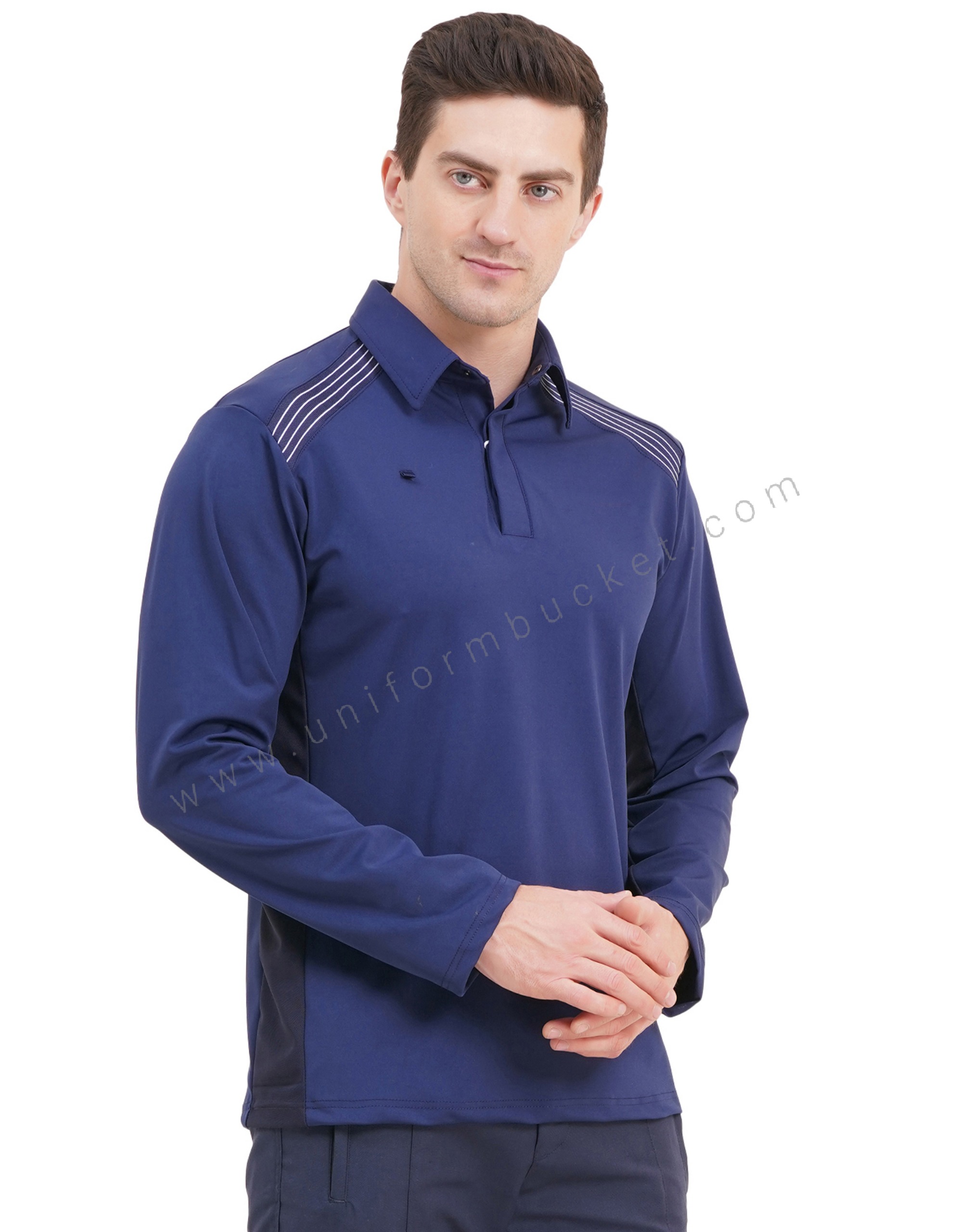 stylish navy blue full sleeve  t-shirt with one side  pen holder pocket thumbnail 2