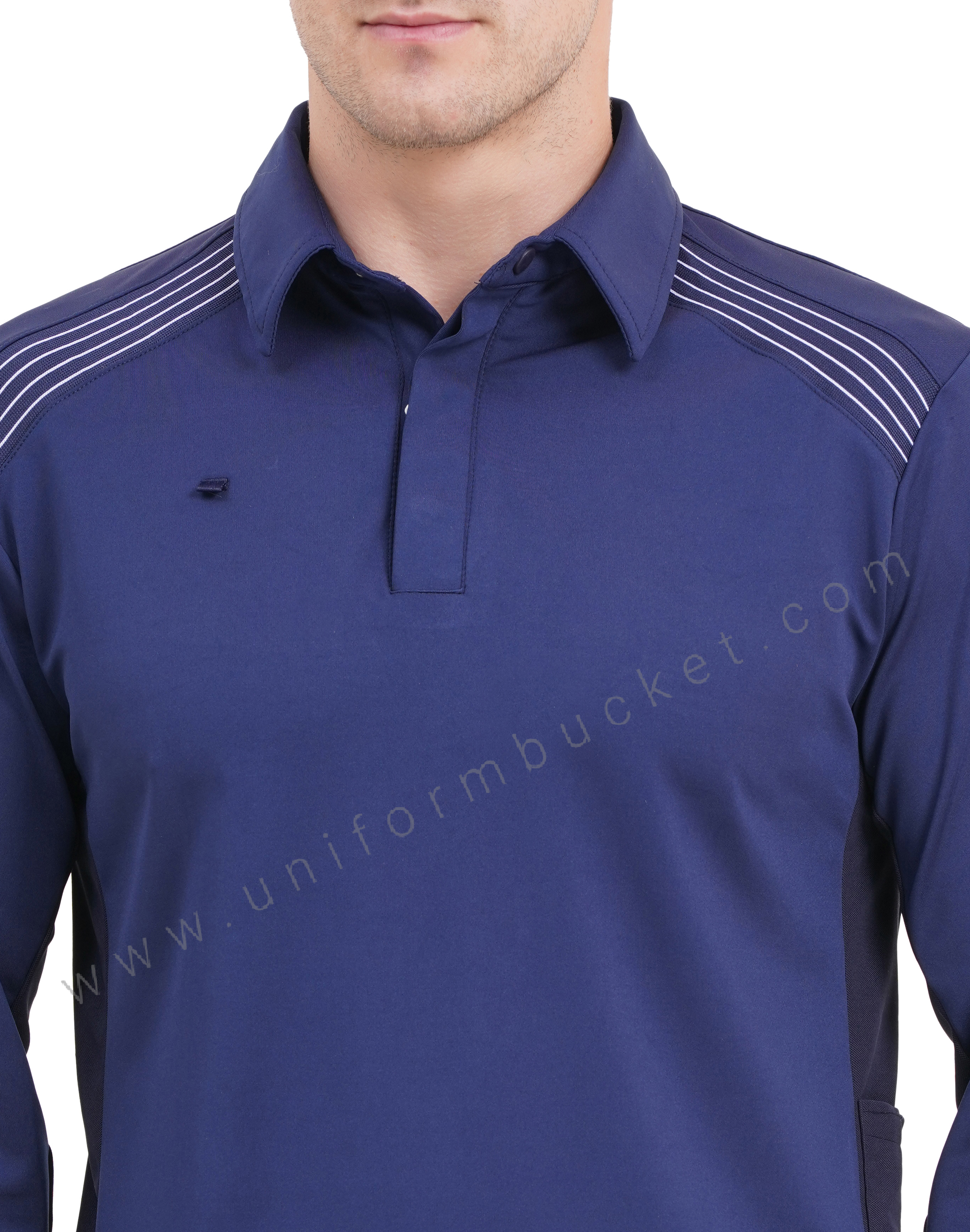 stylish navy blue full sleeve  t-shirt with one side  pen holder pocket thumbnail 4