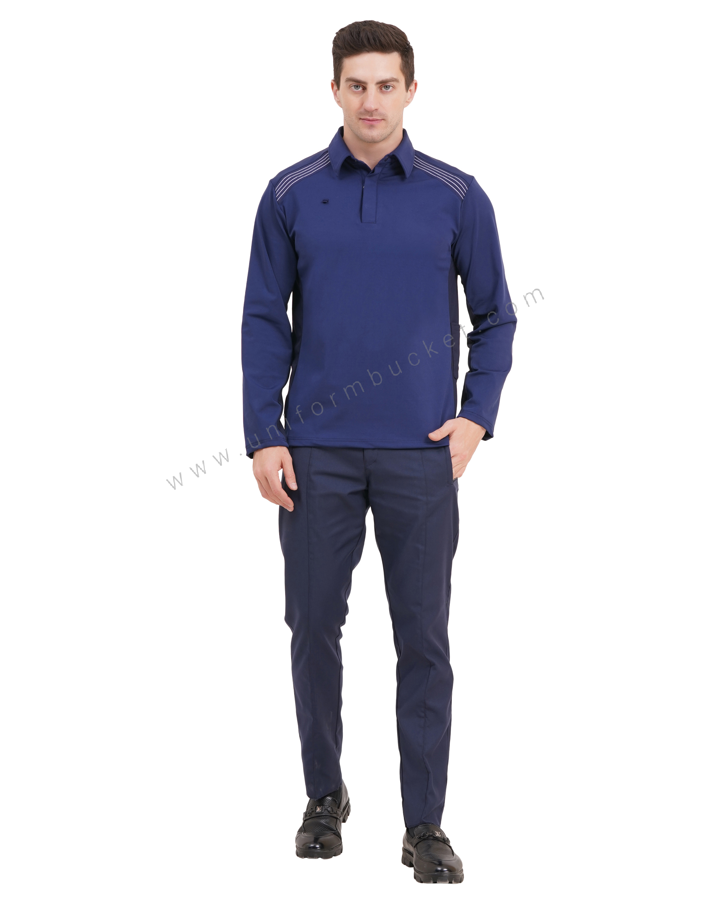 stylish navy blue full sleeve  t-shirt with one side  pen holder pocket thumbnail 5