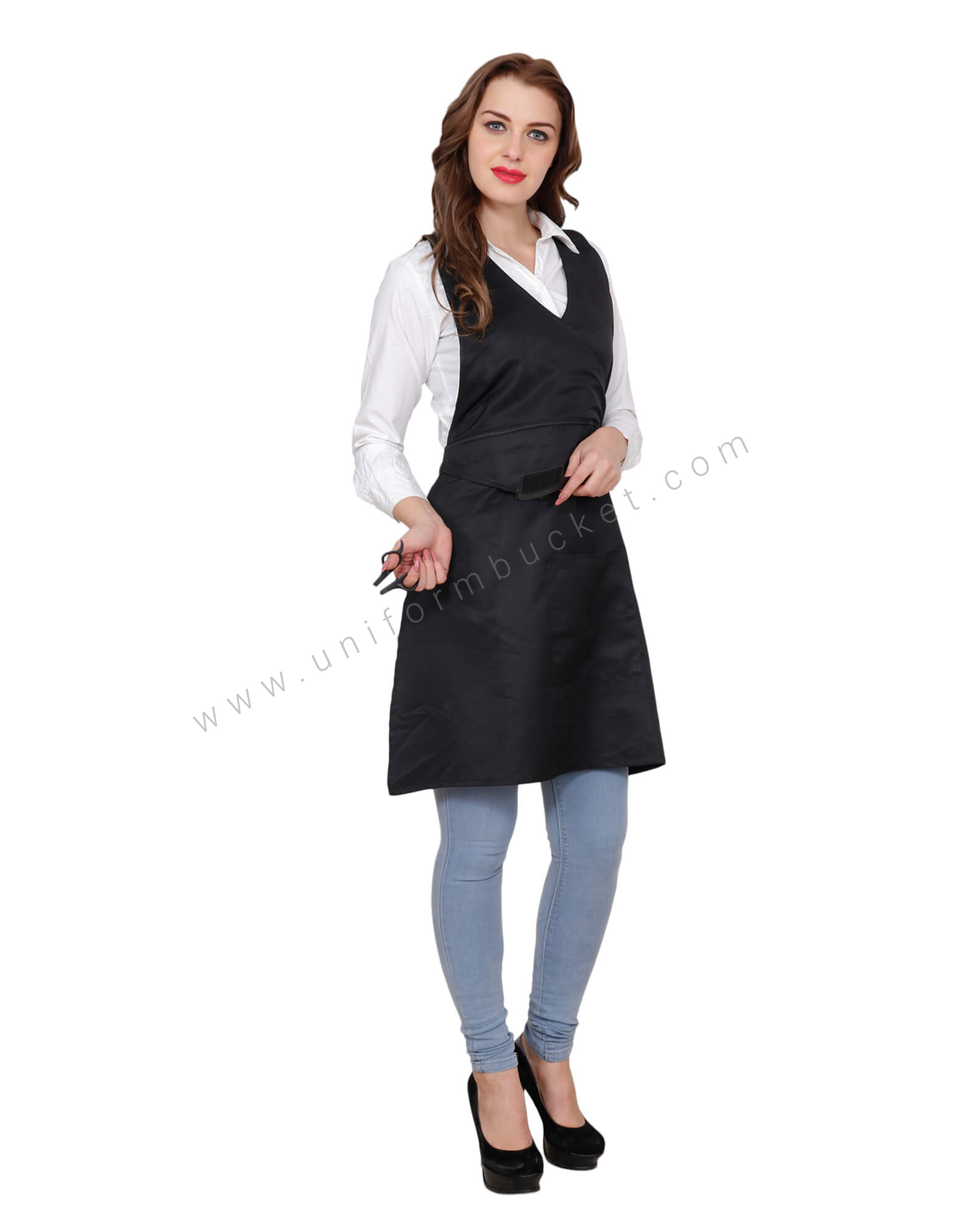 Crossover Bib Apron With Single Pocket view 1