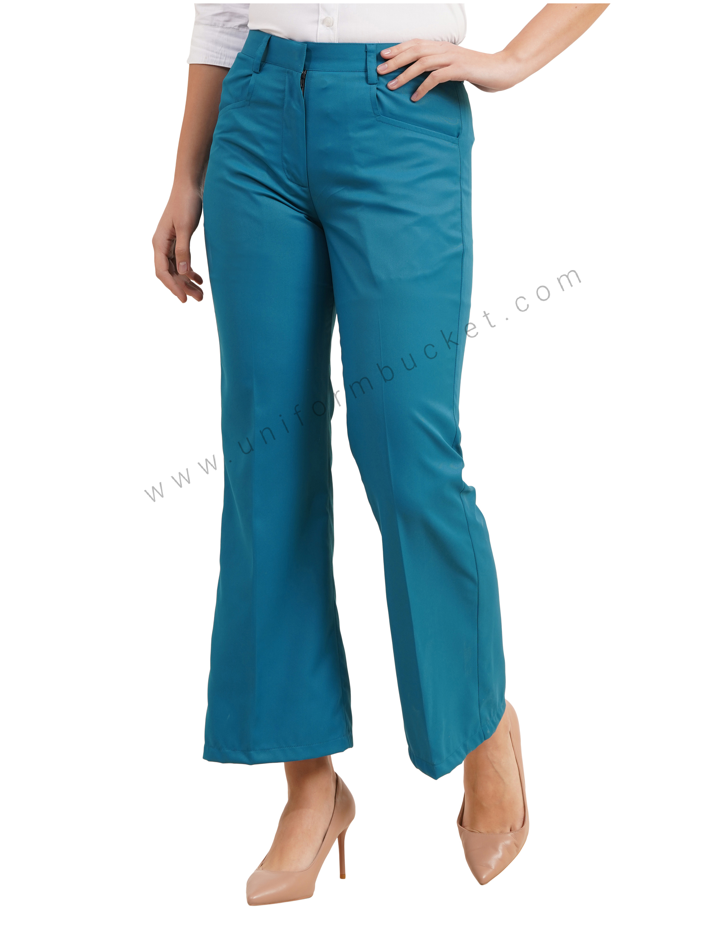 Teal Blue Bell Bottom trouser with closed pant pocket thumbnail 2