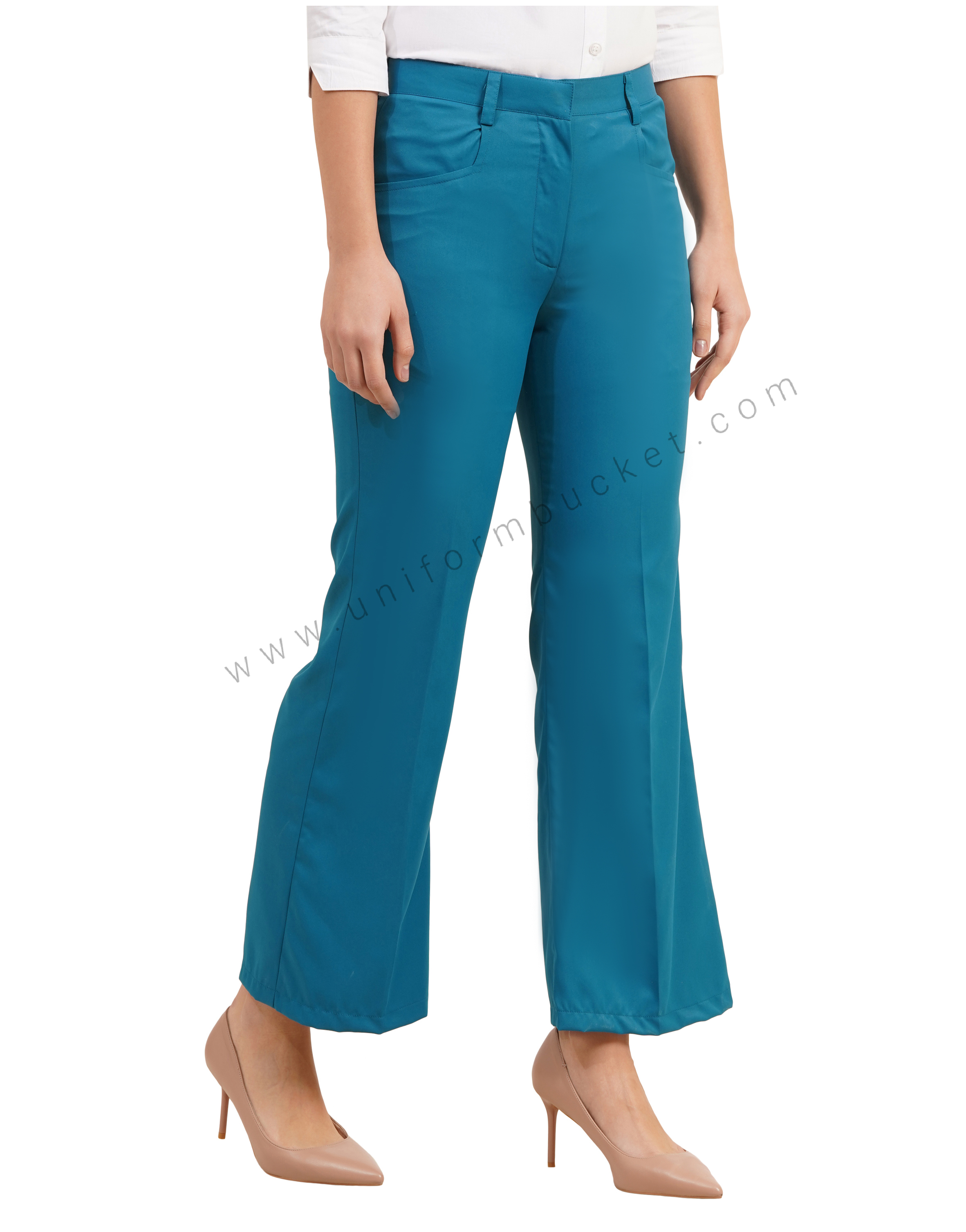 Teal Blue Bell Bottom trouser with closed pant pocket thumbnail 3