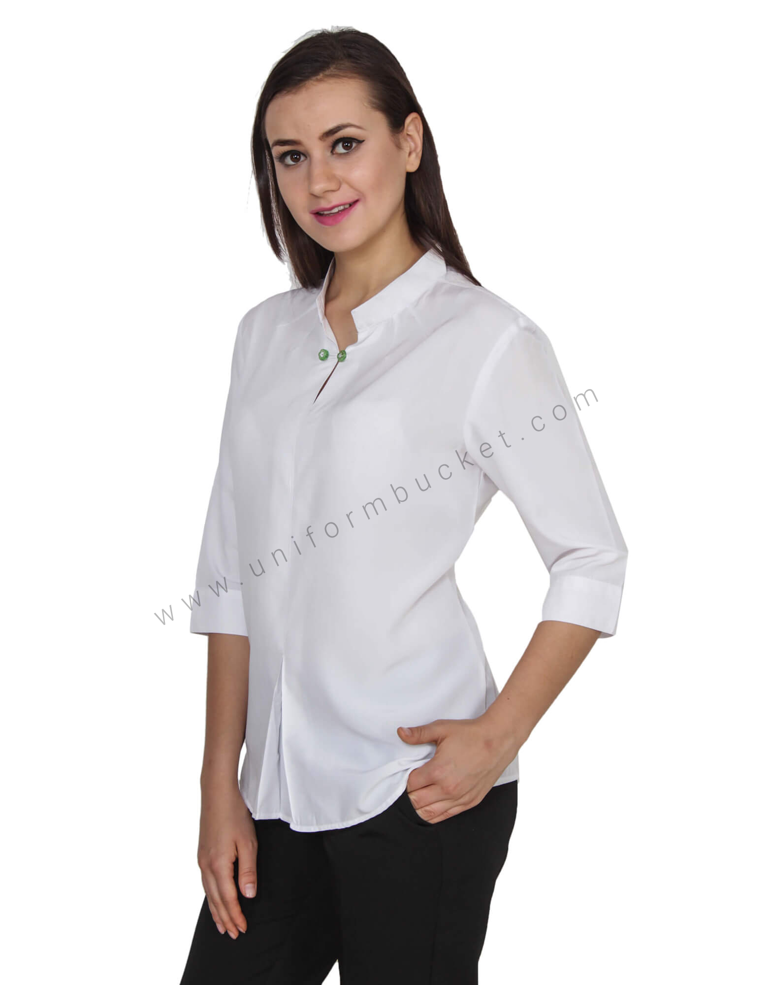 Chinese Collar White Top With Designer Slit view 1
