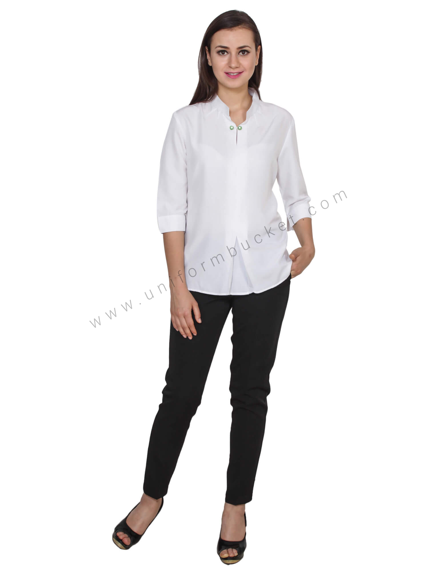 Chinese Collar White Top With Designer Slit thumbnail 3