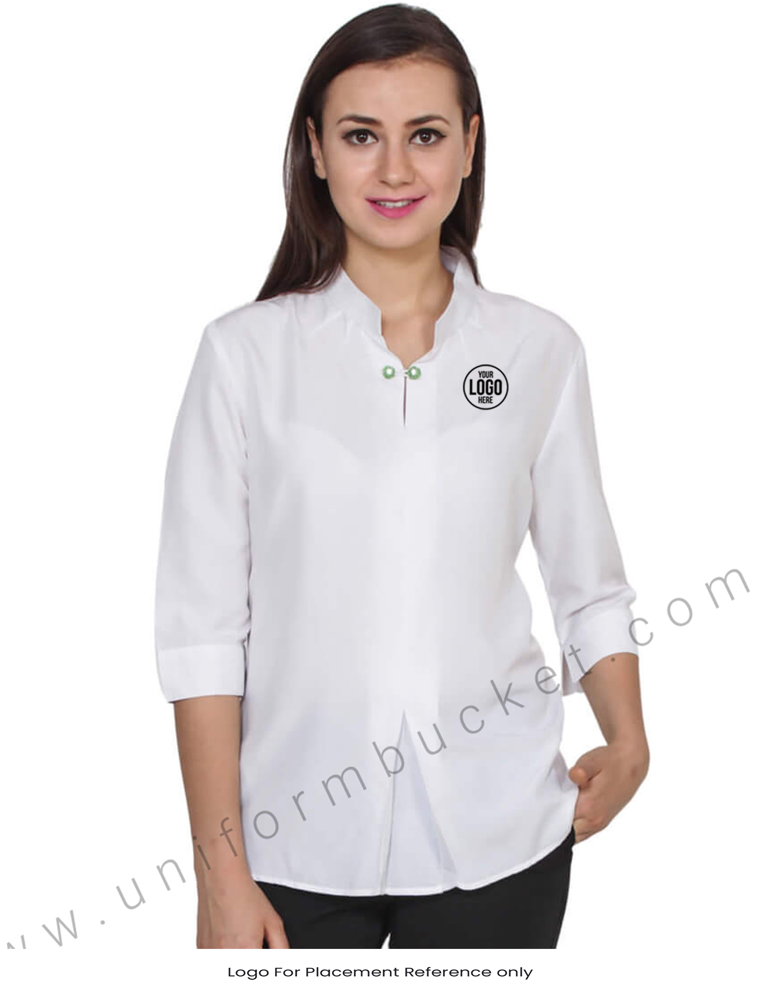 Chinese Collar White Top With Designer Slit thumbnail 4