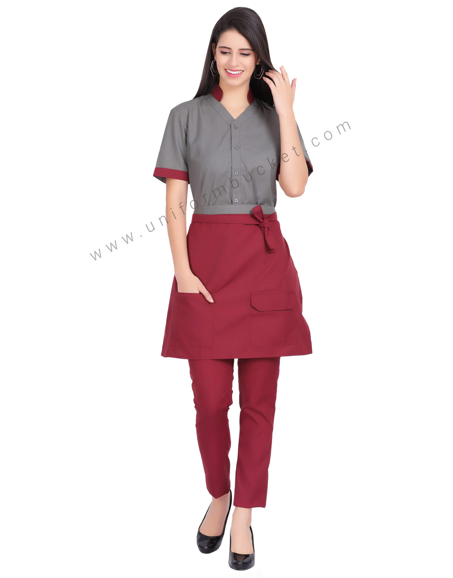 V NECK FEMALE SHIRT WITH MAROON BAN COLLAR thumbnail 3