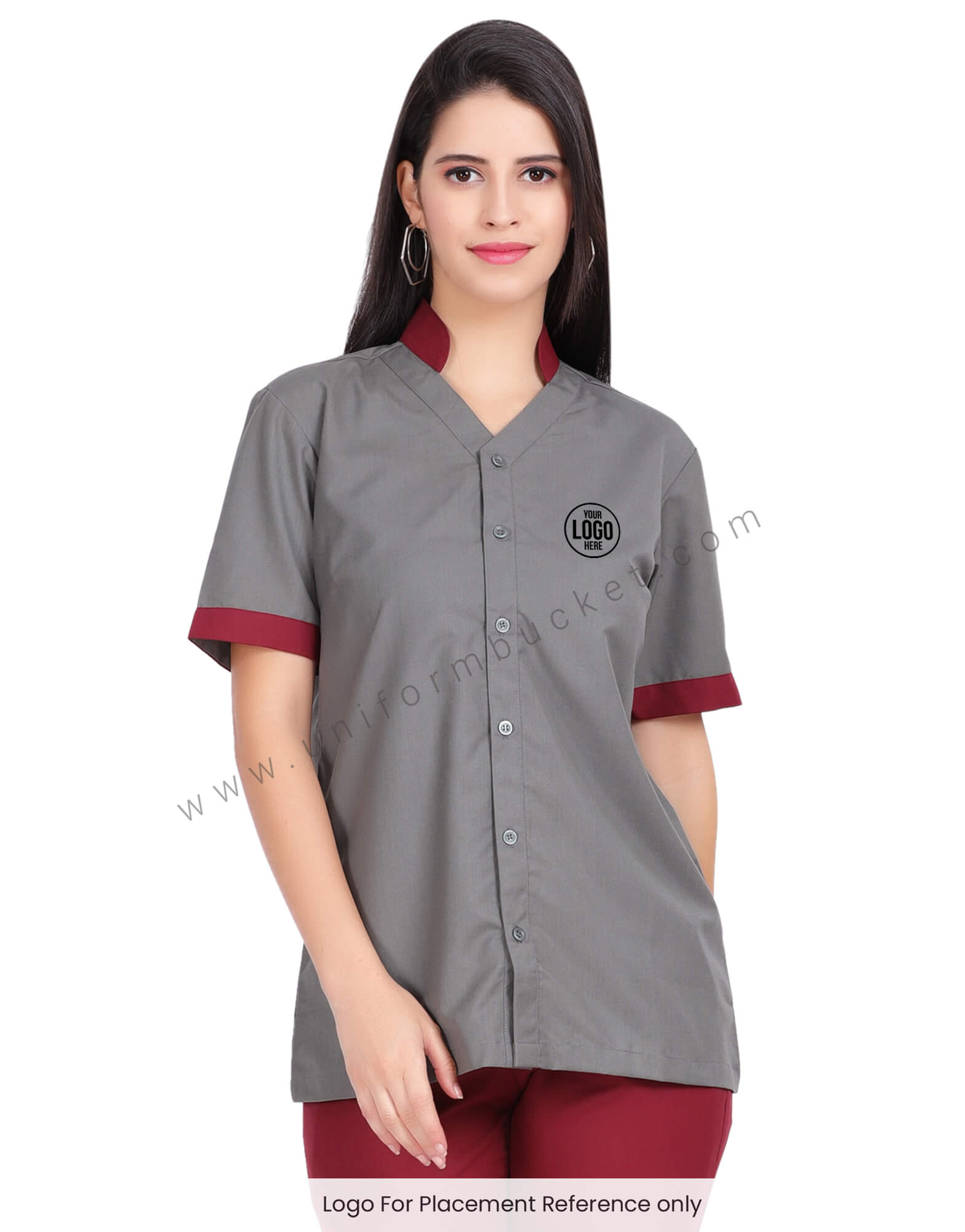 V NECK FEMALE SHIRT WITH MAROON BAN COLLAR thumbnail 2