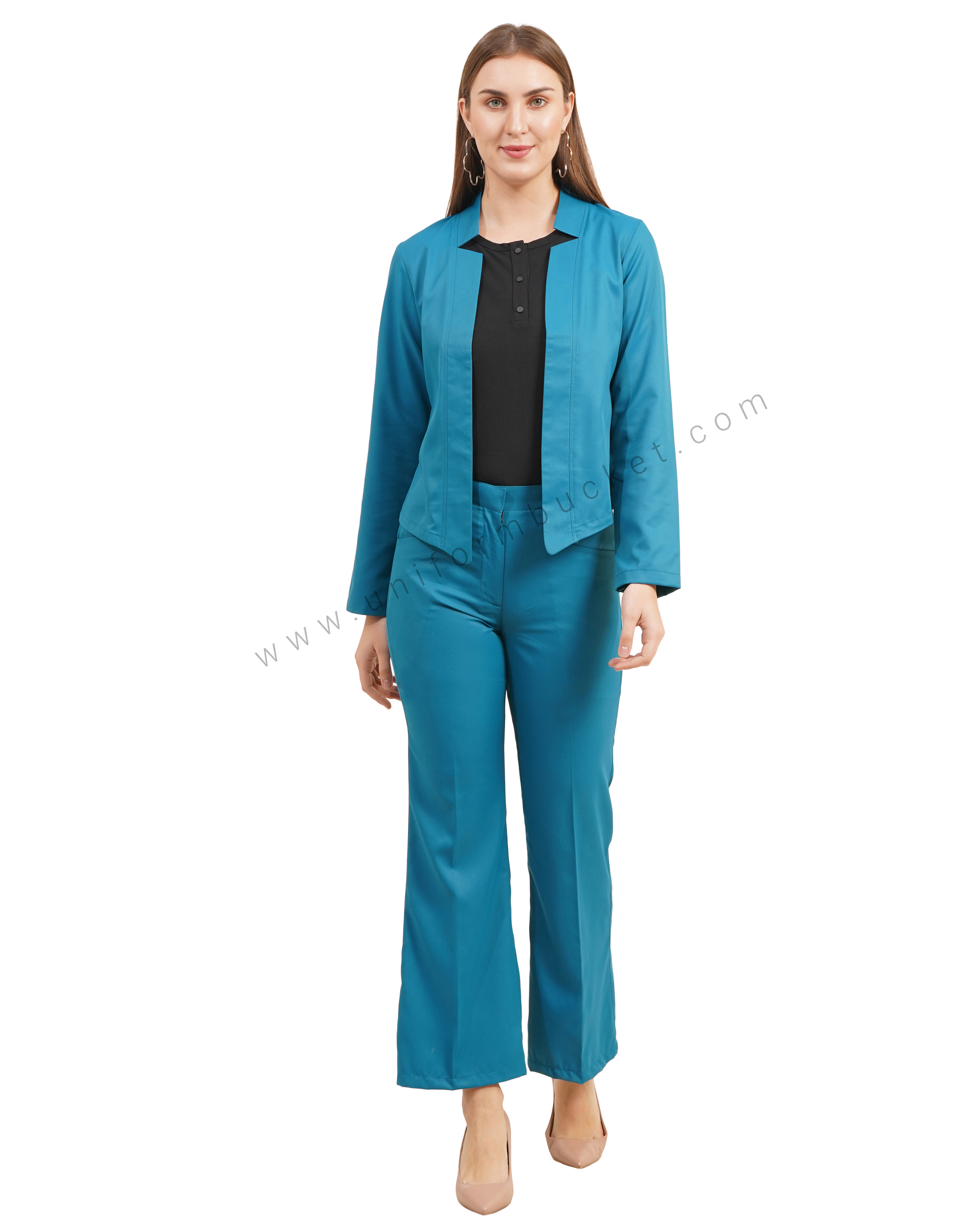 V Notch Collar minimalist short  teal blue blazer thumbnail 2