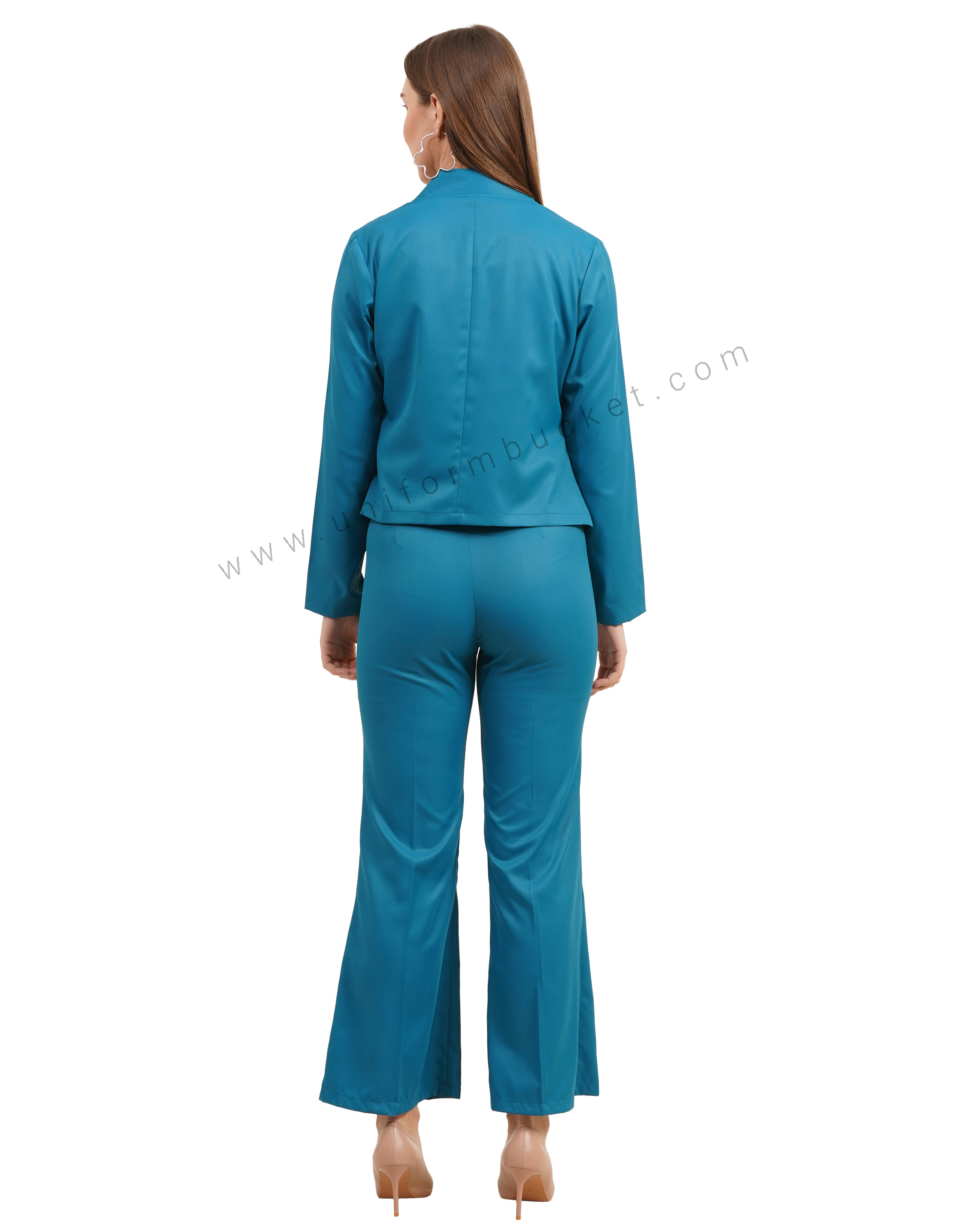 V Notch Collar minimalist short  teal blue blazer thumbnail 5