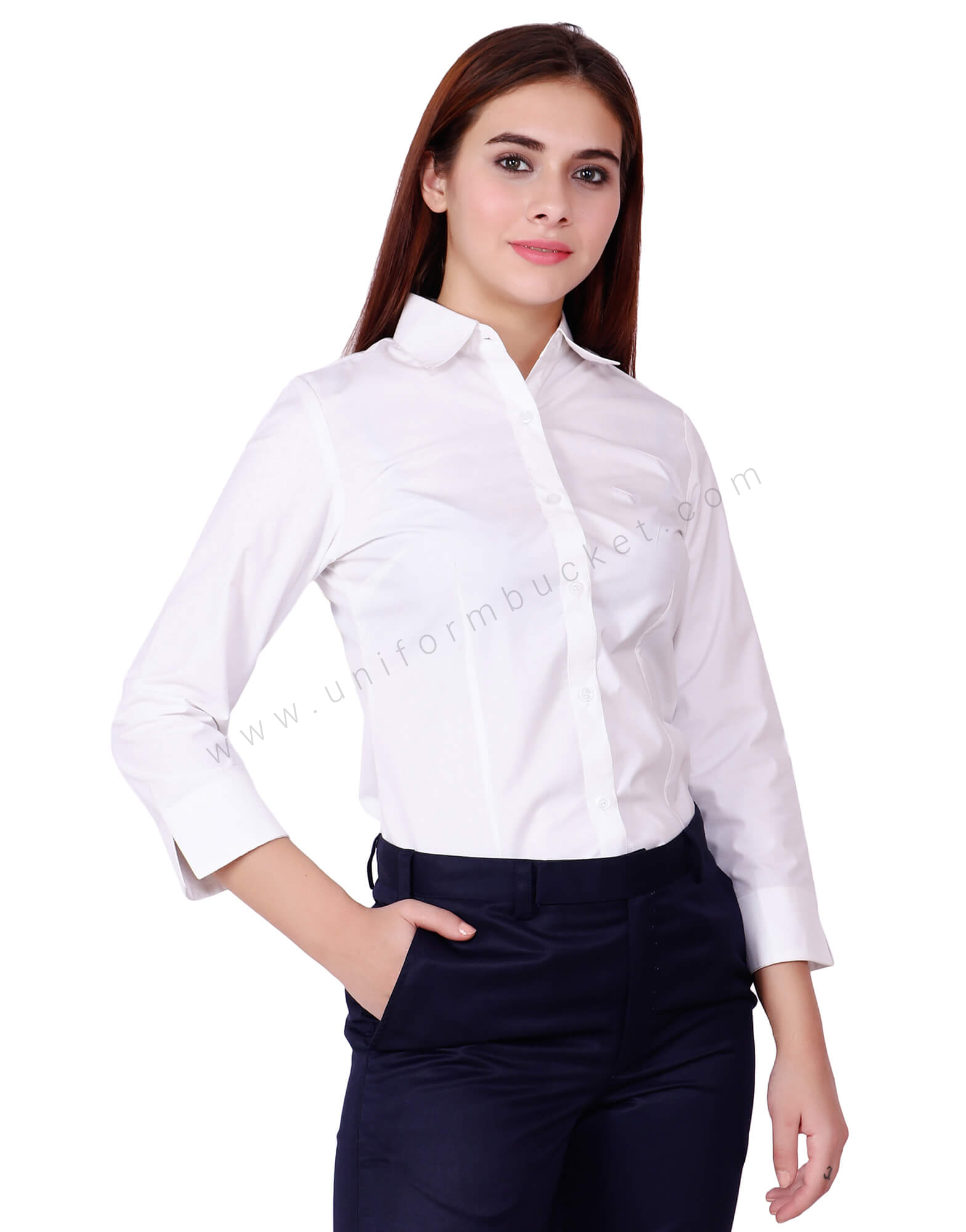 White 3/4th Notched Sleeve Shirt thumbnail 2