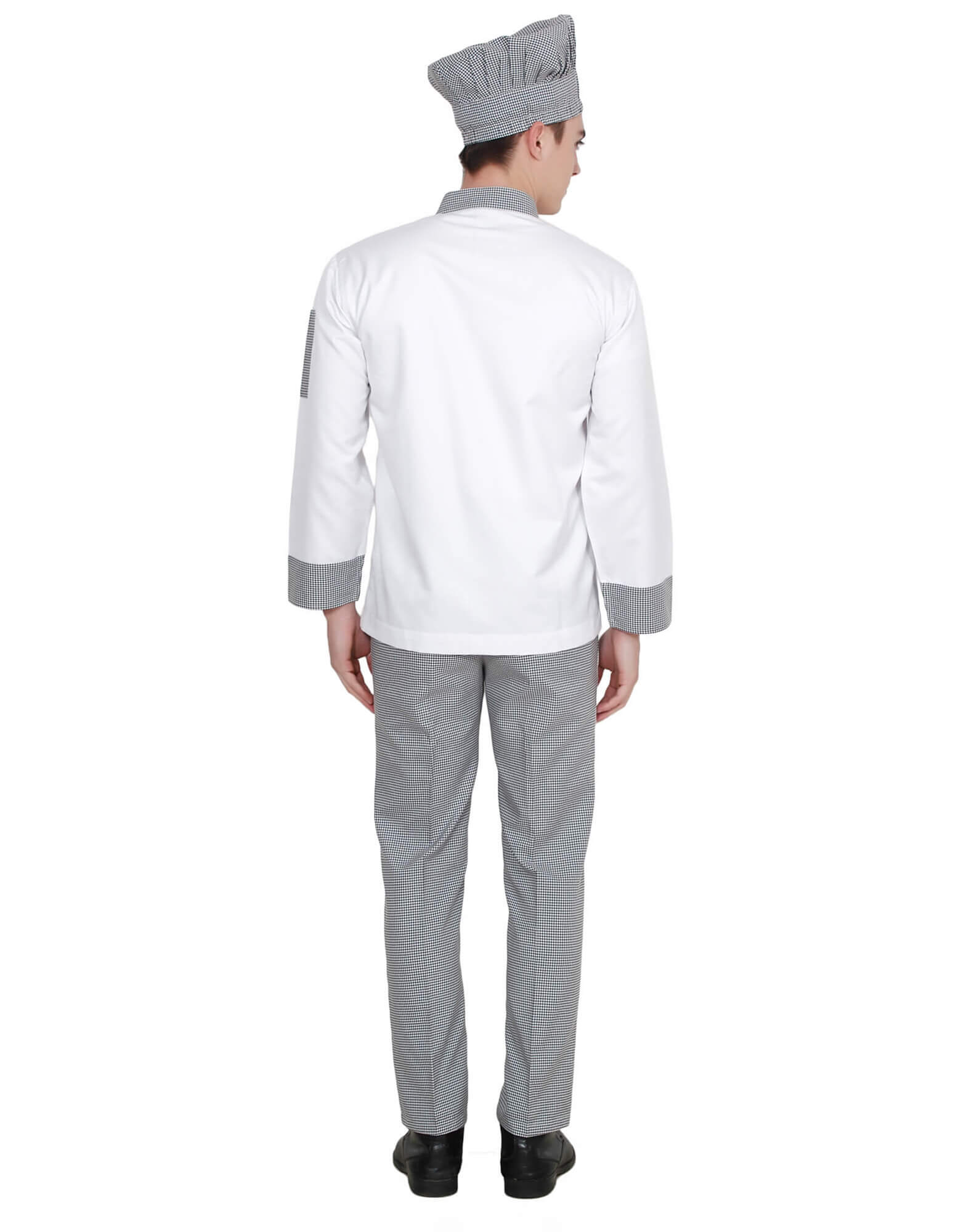 White Double Breasted Chef Coat With Check Pattern thumbnail 2