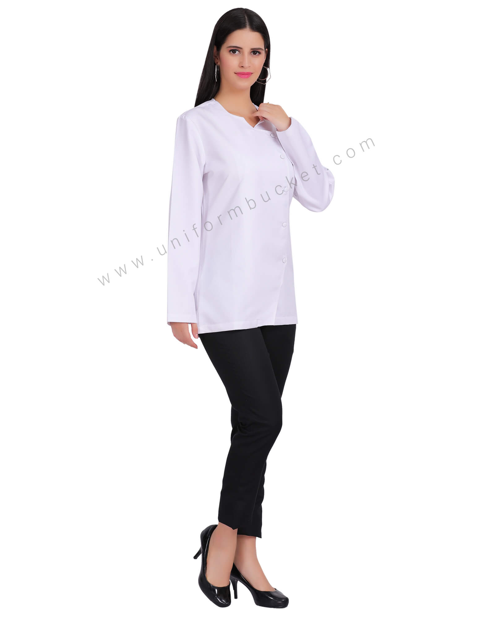 White  Designer  Chef Coat For Women thumbnail 2