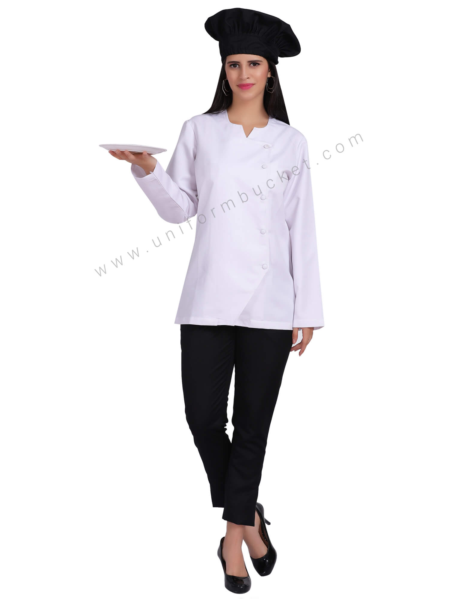 White  Designer  Chef Coat For Women thumbnail 3
