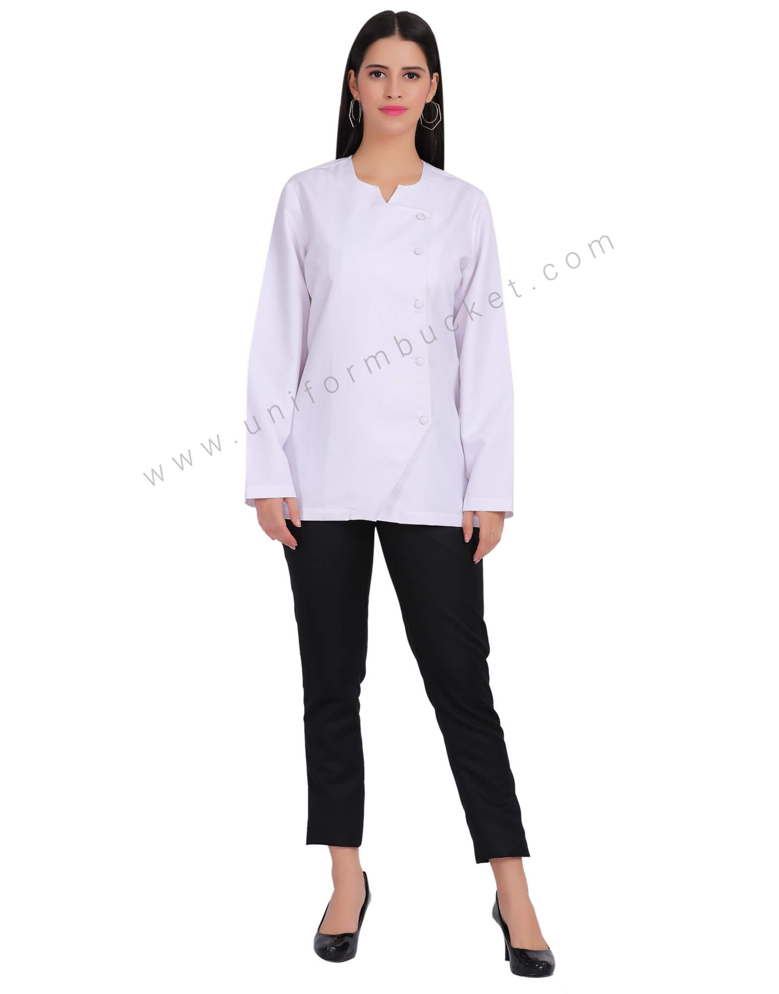 White  Designer  Chef Coat For Women view 1