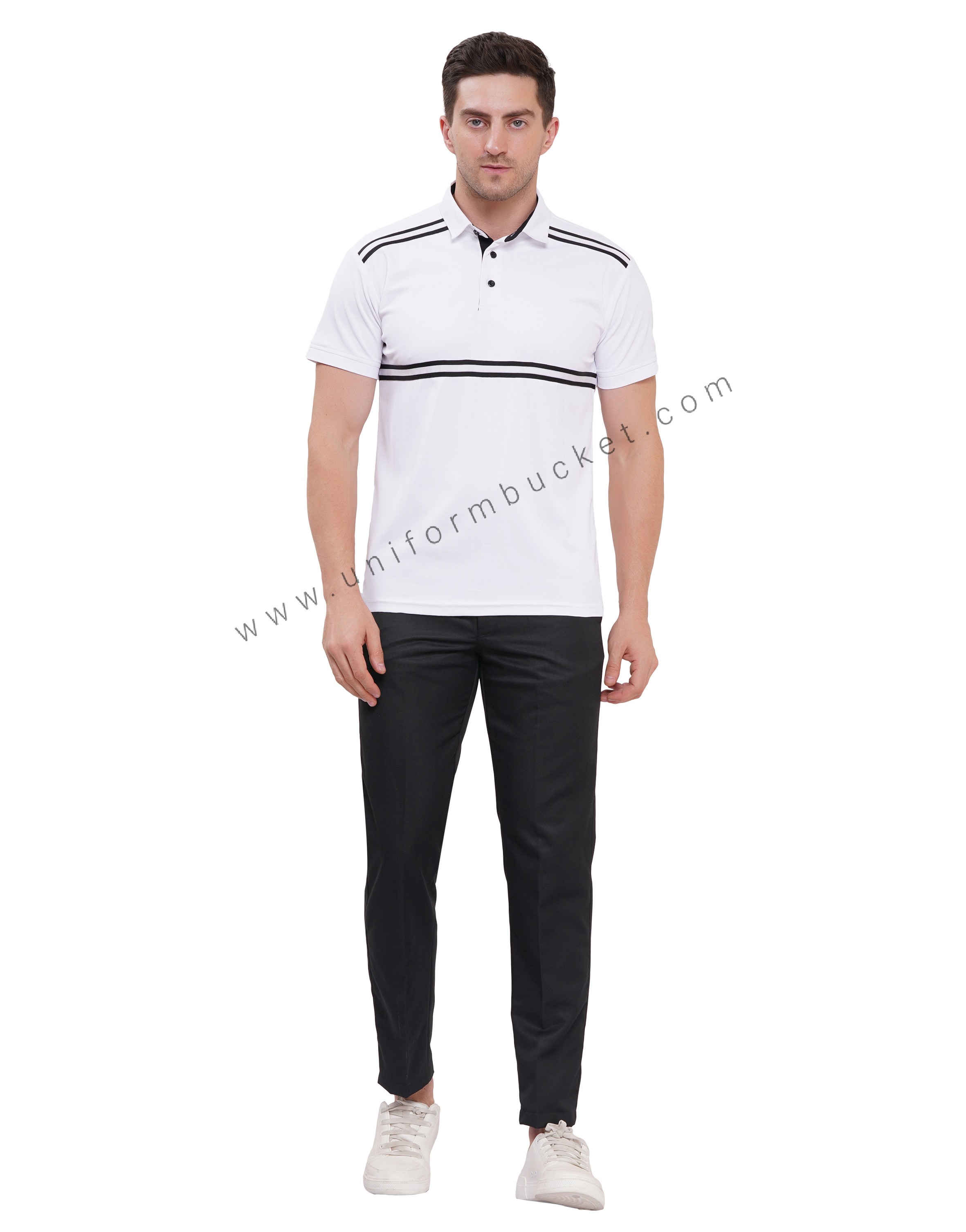 white  Designer  T-shirt for male with half sleeve & black trim thumbnail 2