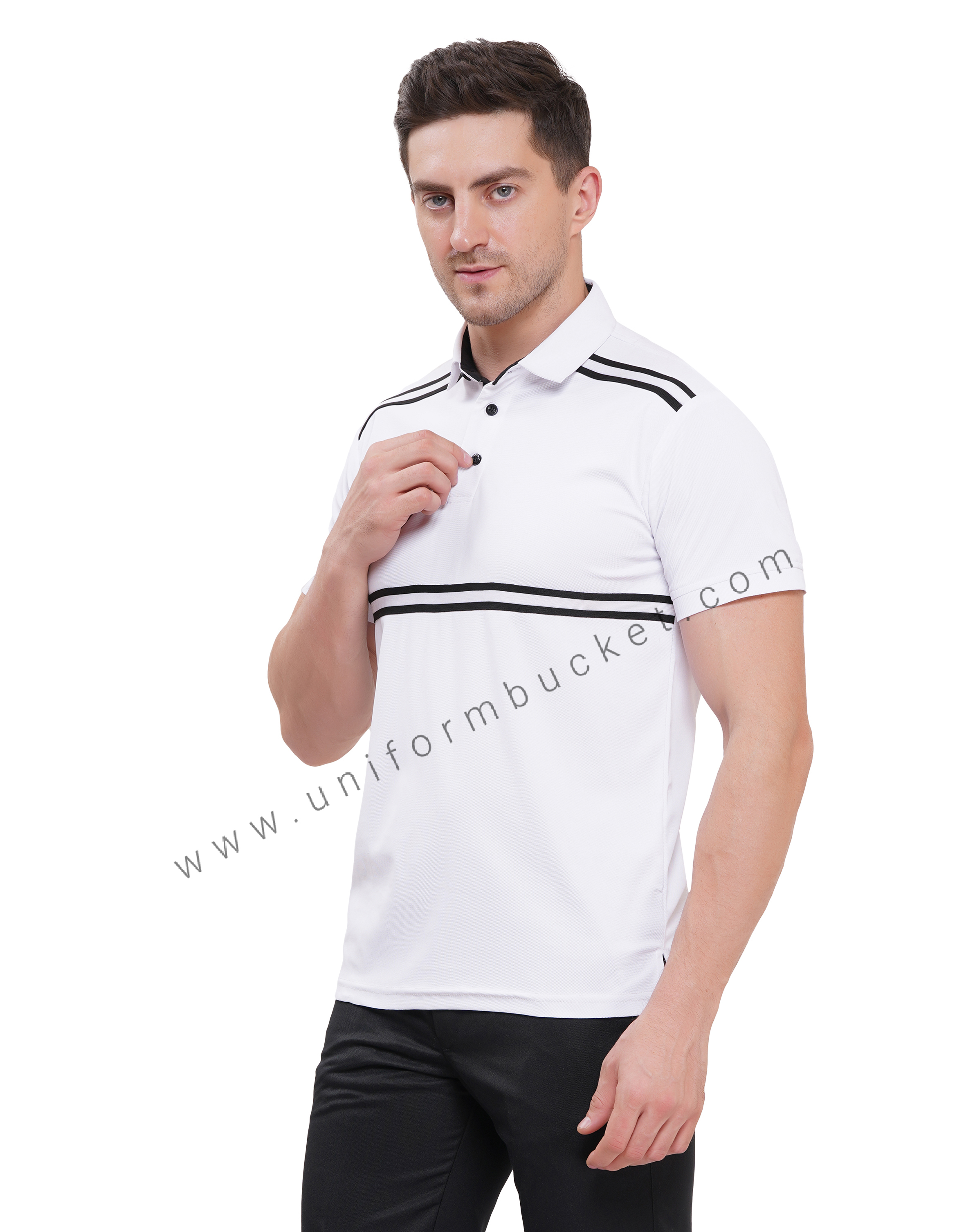 white  Designer  T-shirt for male with half sleeve & black trim thumbnail 3