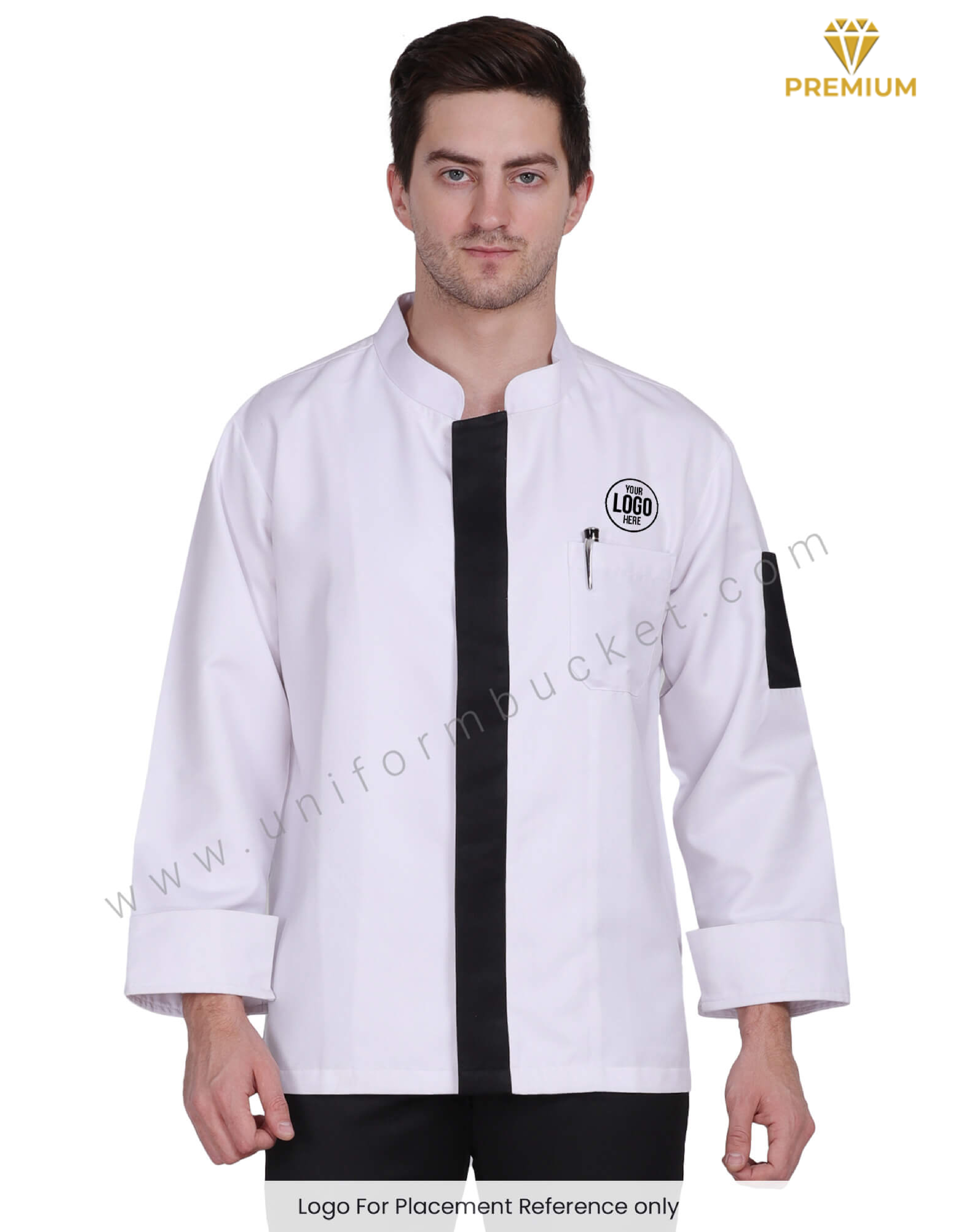 White Executive chef coat with black placket thumbnail 5