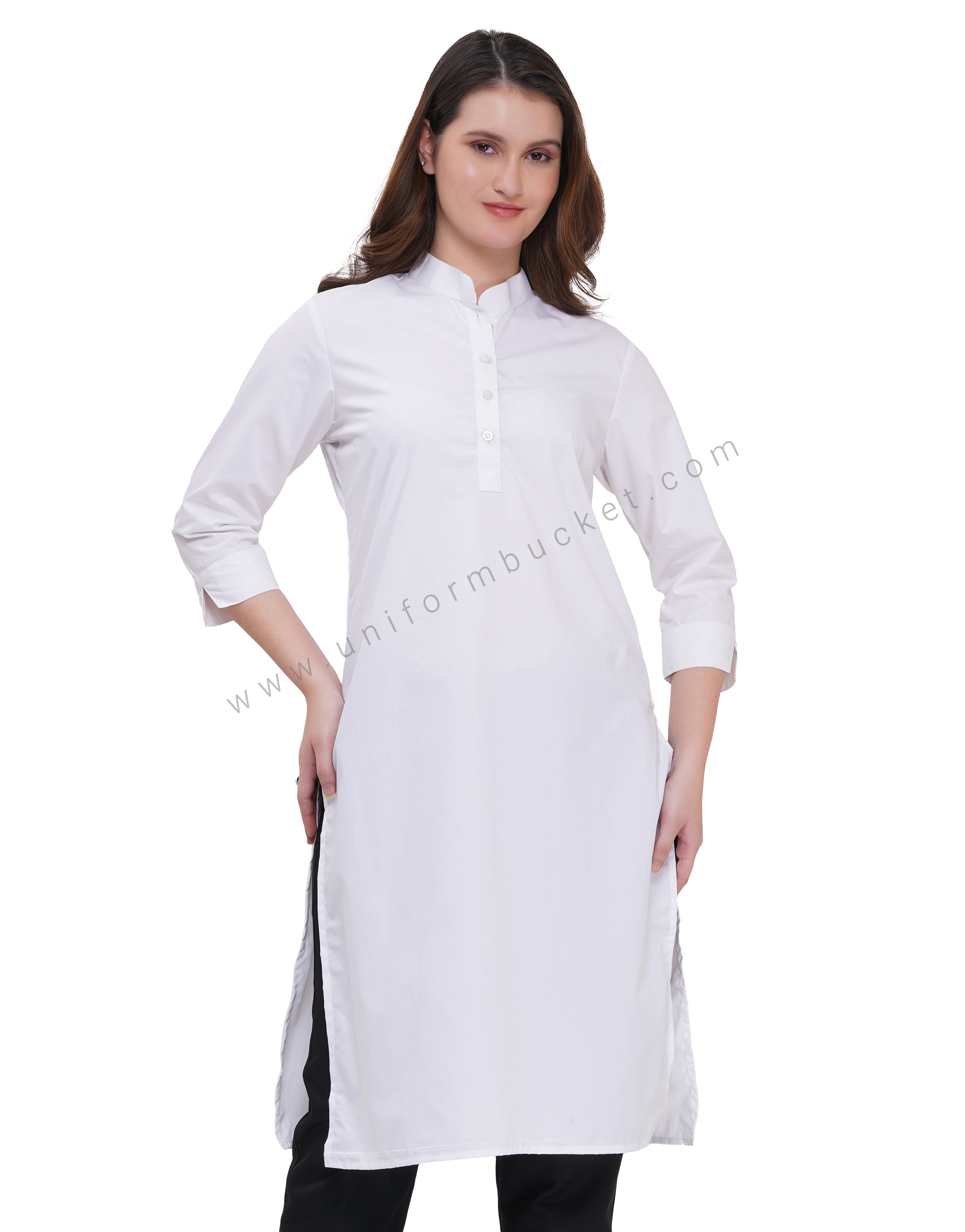 WHITE FEMALE KURTI  3/4 SLEEVE WITH V CUT CUFF thumbnail 2