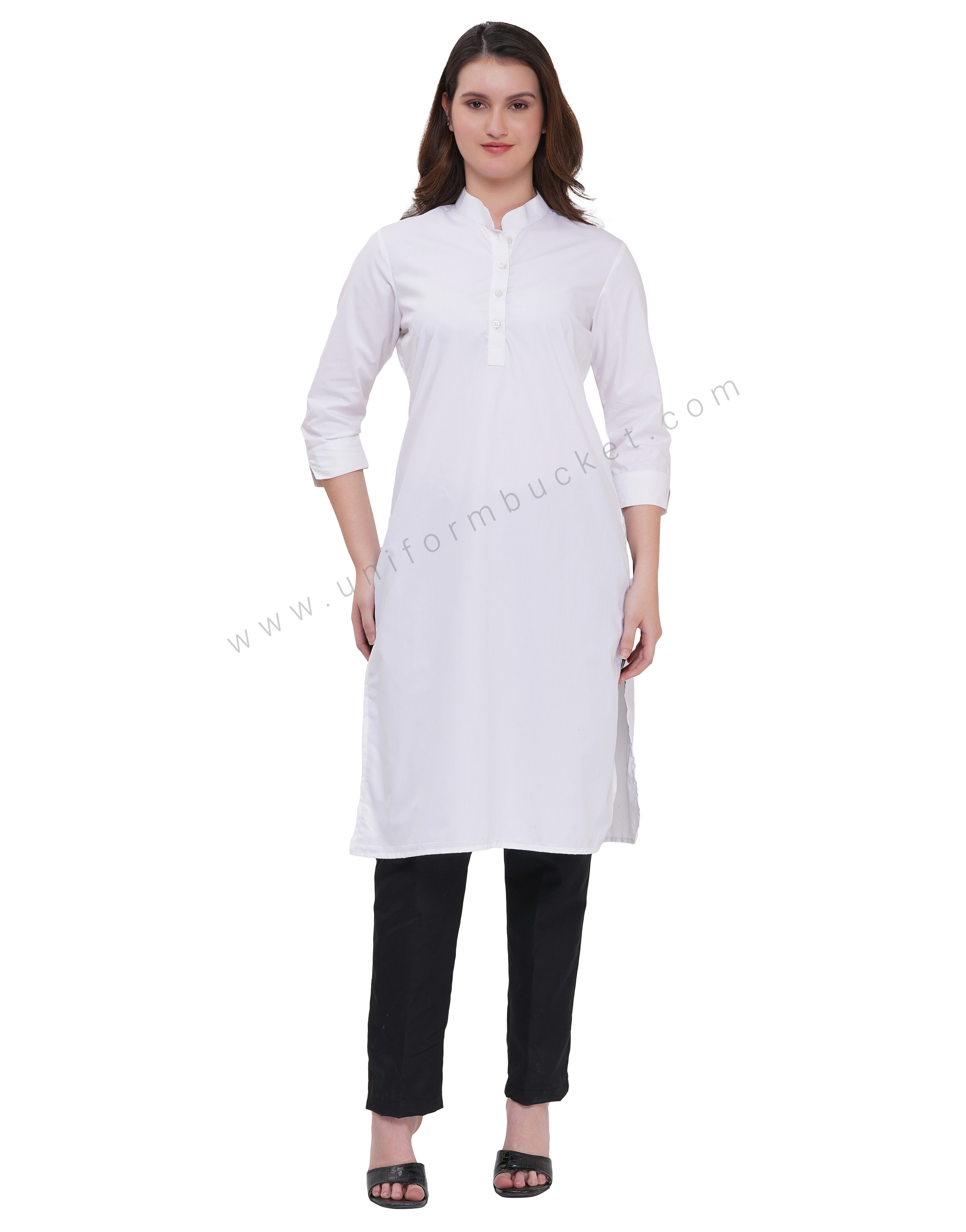 WHITE FEMALE KURTI  3/4 SLEEVE WITH V CUT CUFF thumbnail 3